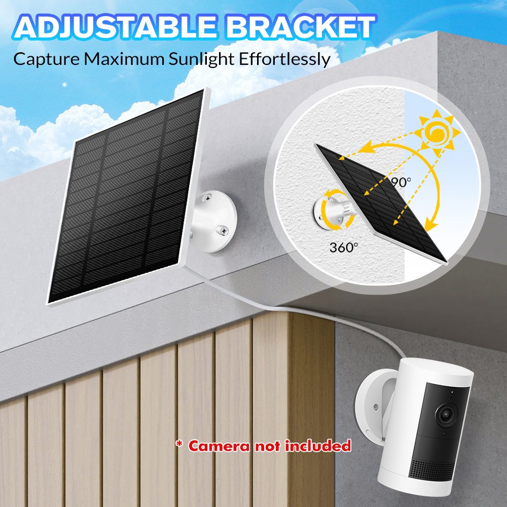 Solar Panel for Security Camera, 10W Solar Charger with Micro USB & Type-C Port