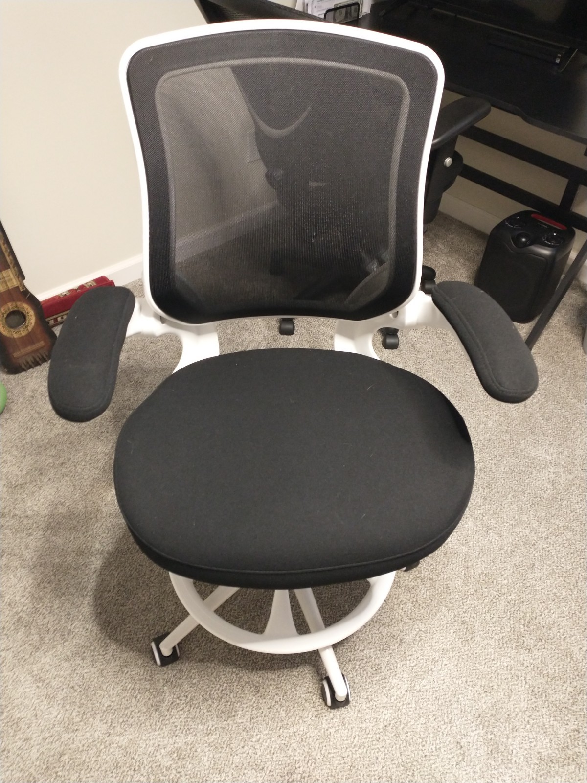 New Bojuzija Drafting/Office Chair With Foot Rest Flip Up Armrests White & Black