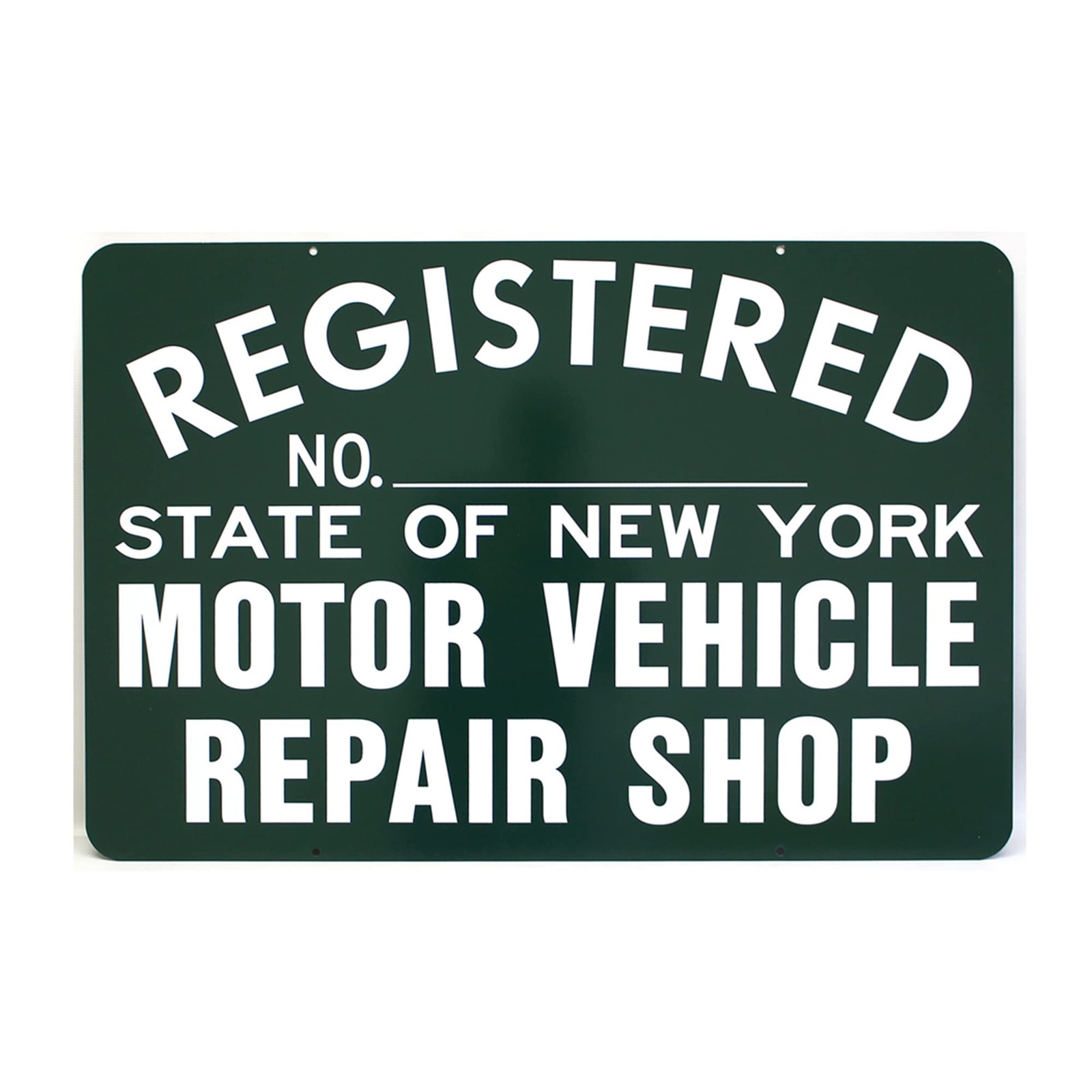 Registered No. State of New York Motor Vehicle Repair Shop Sign