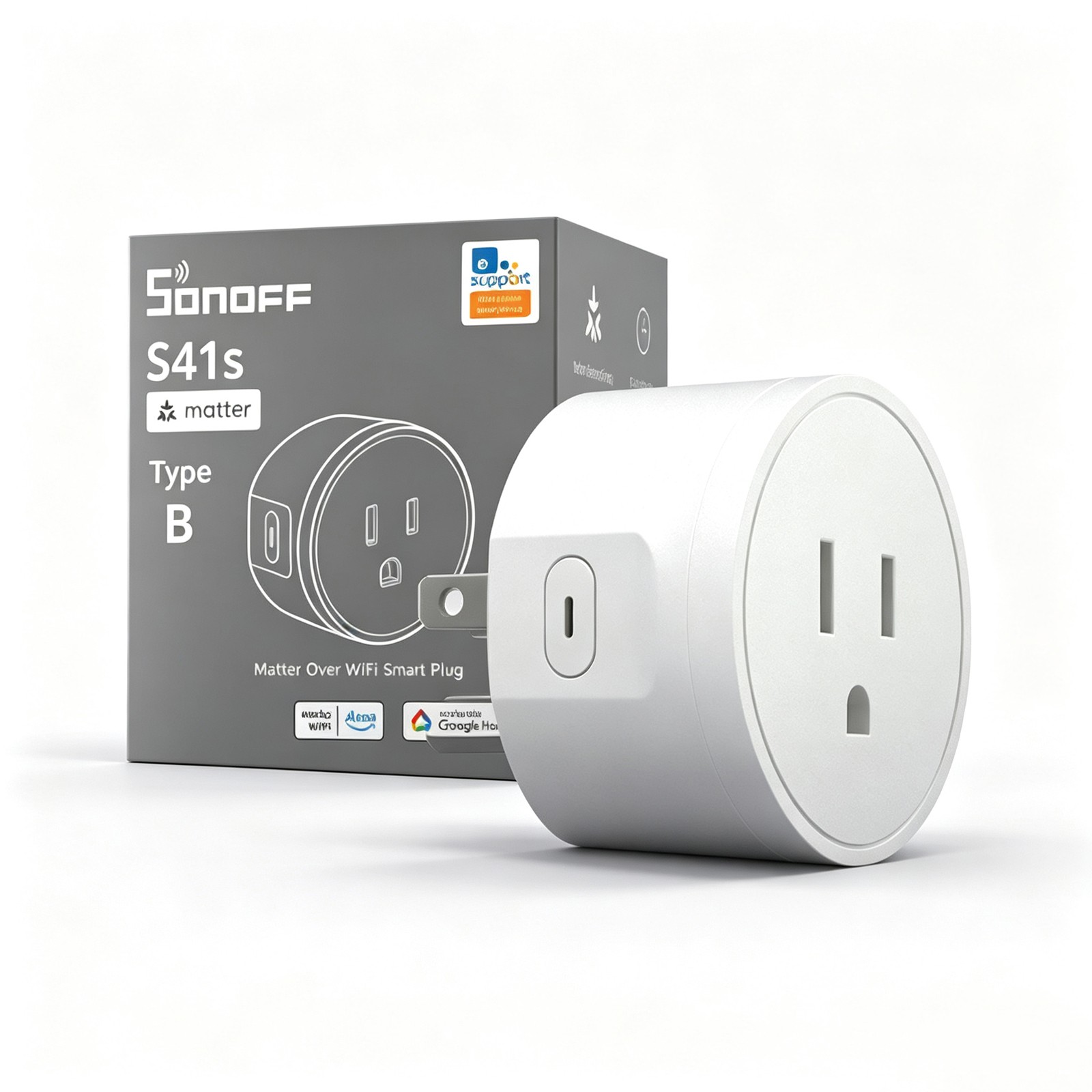 SONOFF S41S Smart Plug, WiFi Plug Matter Smart Outlet Alexa Google Voice Control