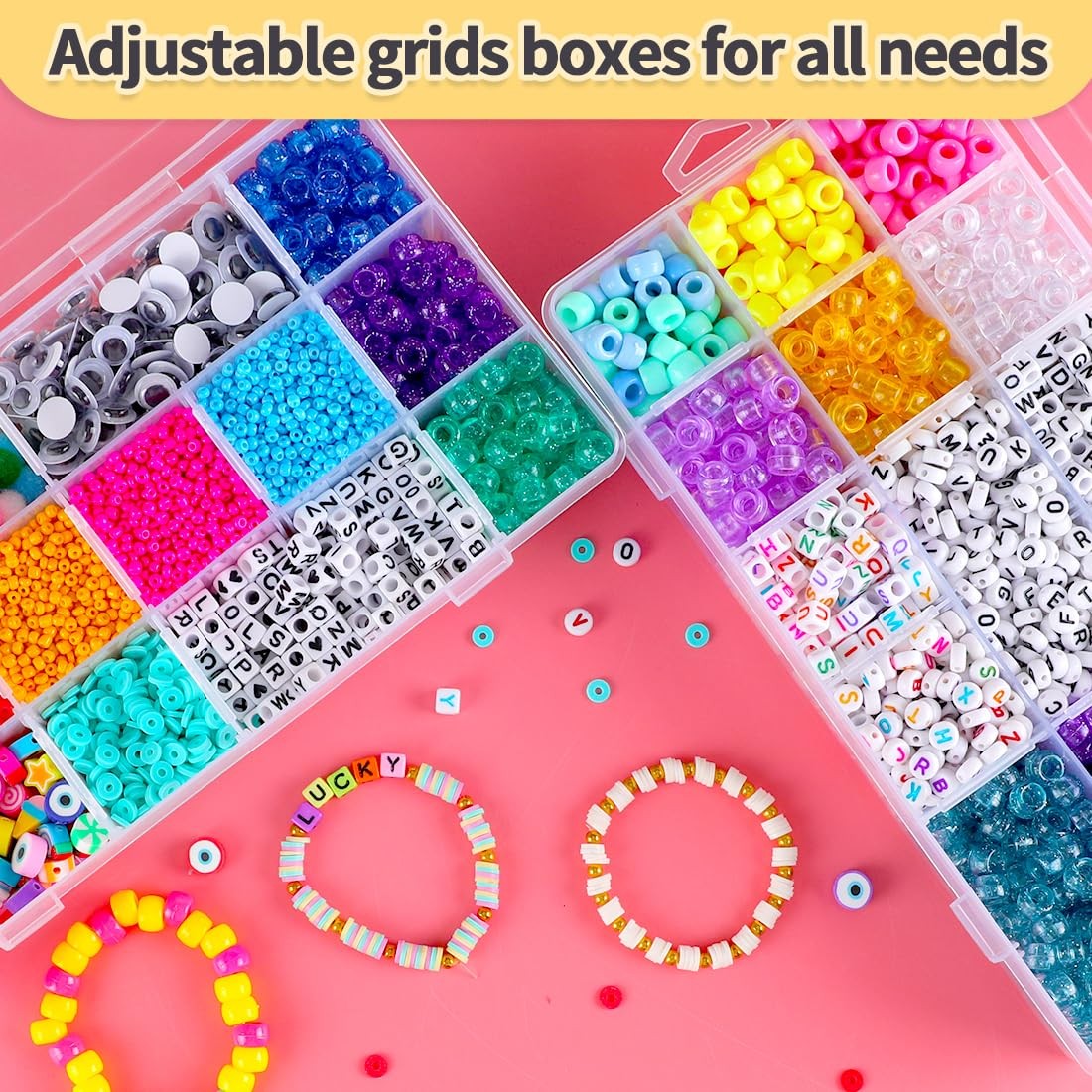 18 Grids Adjustable Dividers Plastic Bead Organizer Box, Organizer Container ...