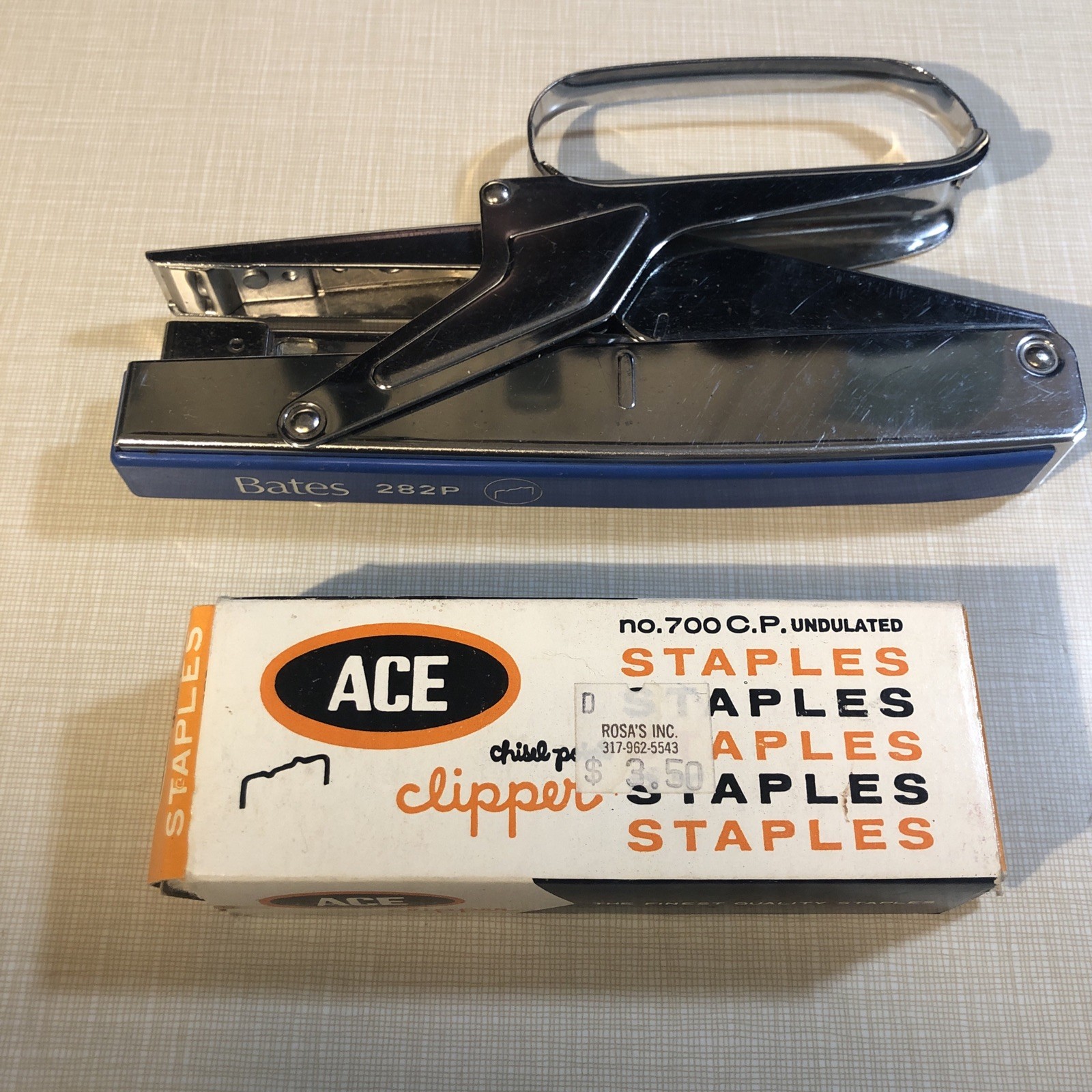 Vintage Bates 282P / Ace Clipper 700 Chisel Point Stapler Set