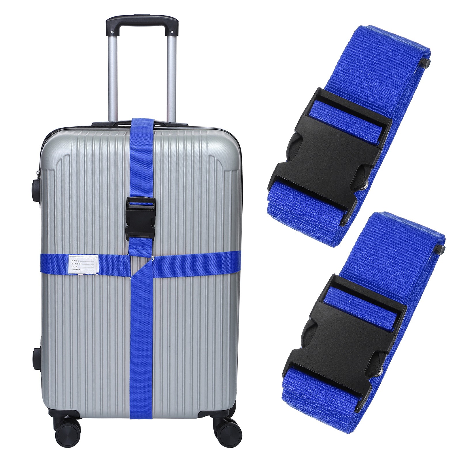2pcs Cross Luggage Straps with Quick-Release Buckle Suitcase Belt, Sapphire Blue