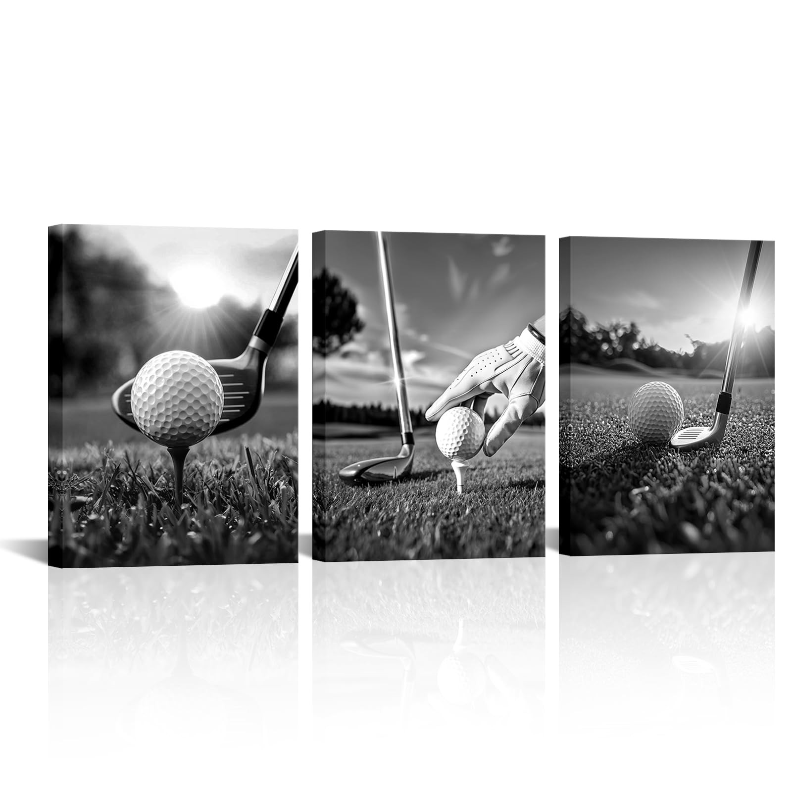 DuoBaorom Golf Course Picture Wall Decor 3 Pieces 12x16inchx3pcs, Black/White