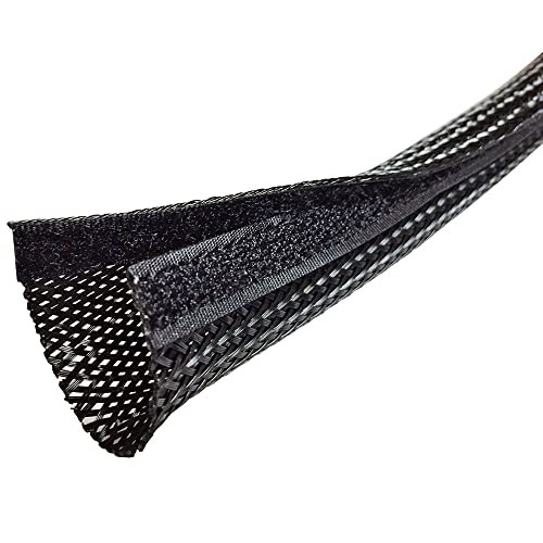 2.5" Side Entry Cable Wrap Braided Sleeving with Hook & 2.5 Inch - 25 ft Black