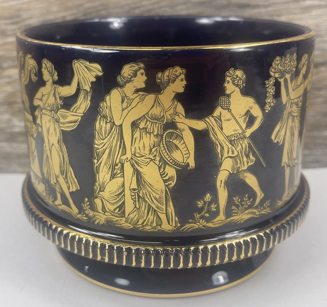 Florentine Hand Made In Italy Cobalt Blue-Tone Planter Gold 3.75” Tall 5” Wide