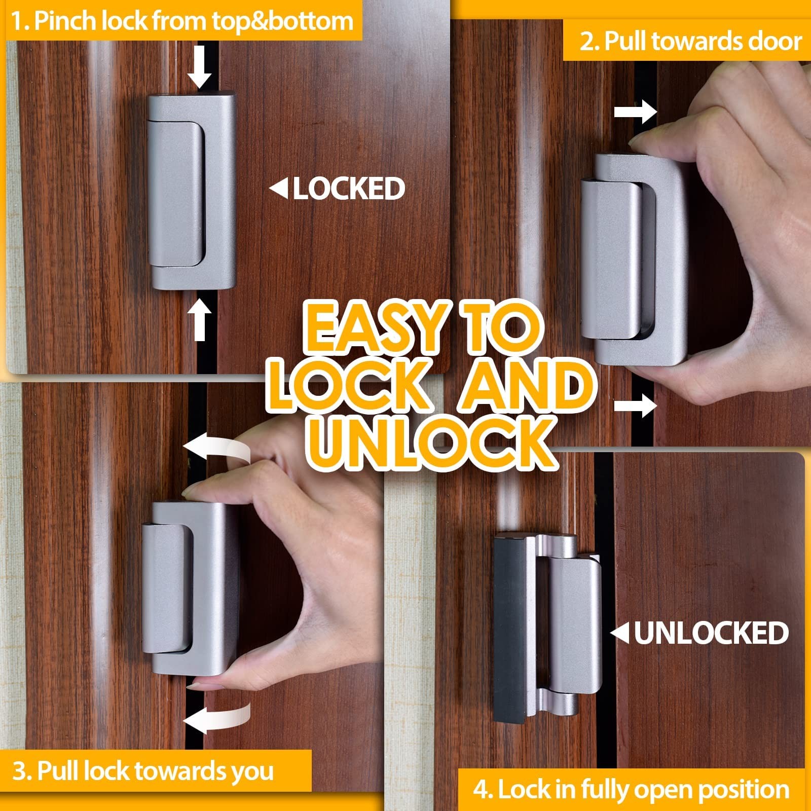 Home Security Door Lock, 2 Pack Childproof Reinforcement 3 Inch, Silver