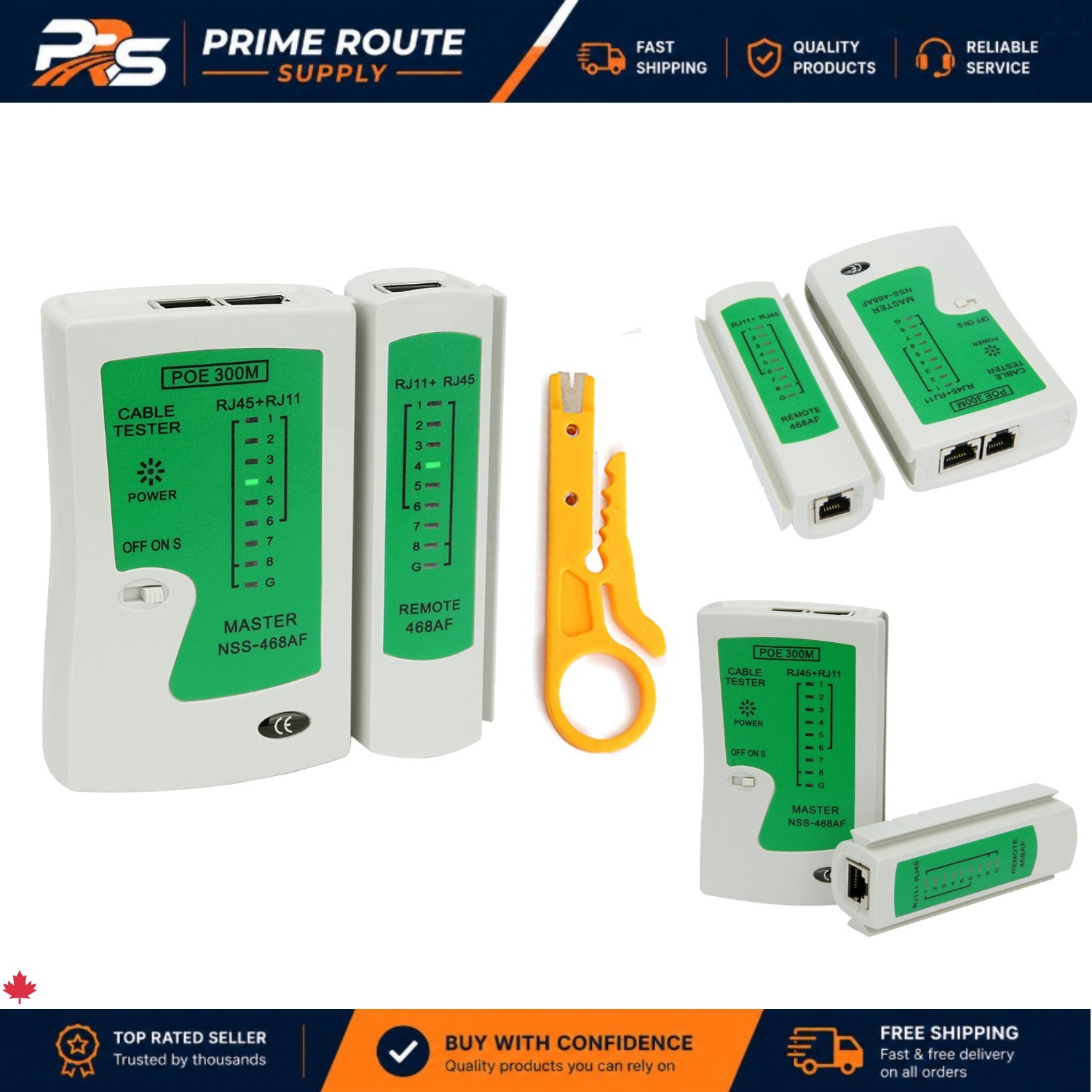 Professional RJ45 Network Cable Tester with Mini Wire Stripper - Battery Powered