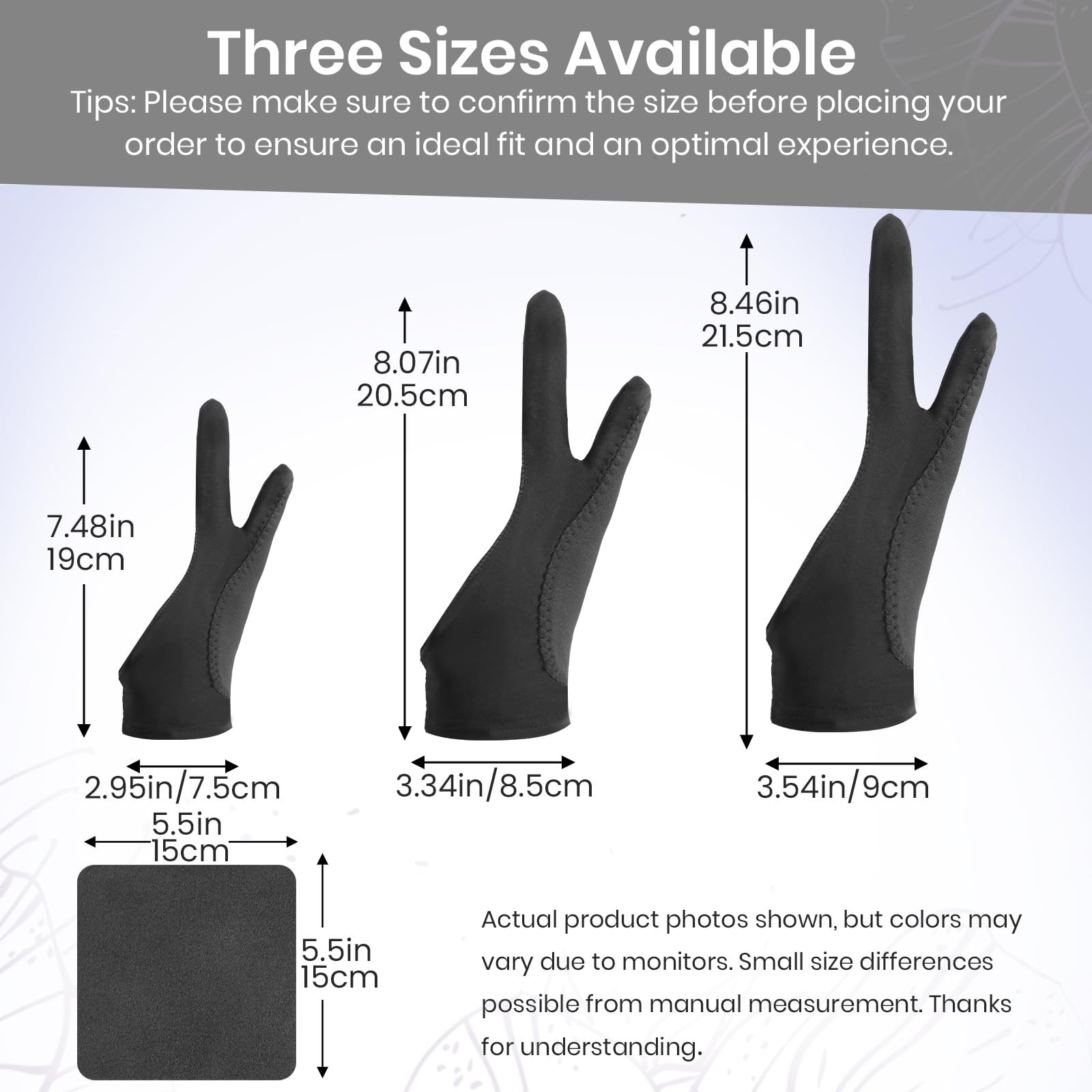 Digital Drawing Glove: 3-Layer Palm Rejection, Medium, Midnight Ink(2 Pack)