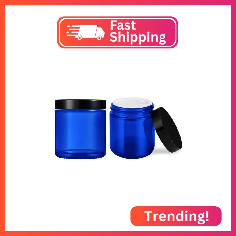 4 oz Glass Jars with Lids, Tecohouse Blue Glass Jars with Black Lids & Inner Lin