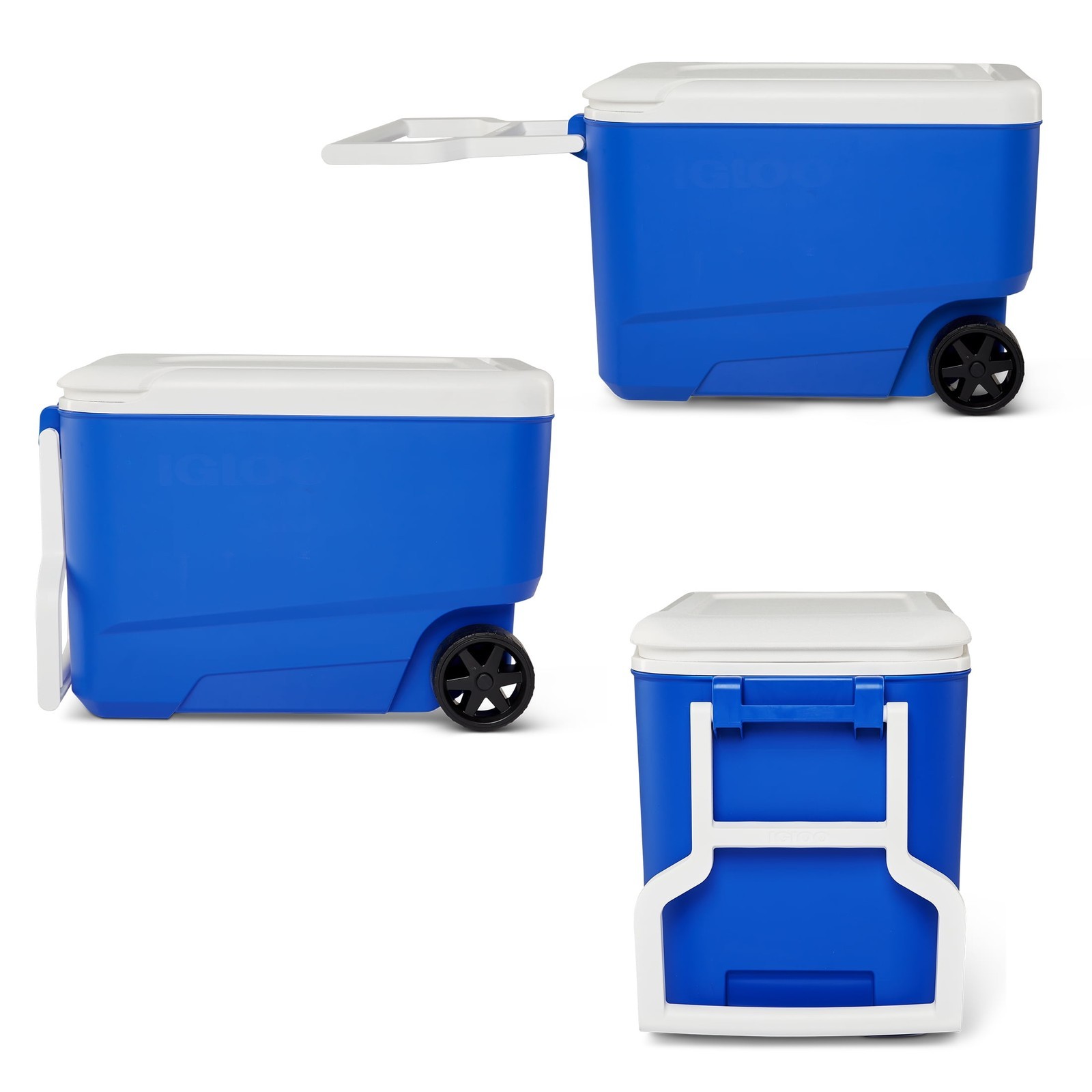 38 QT Wheelie Cool Hard Sided Cooler with Wheels Blue Ice Chests Camping New