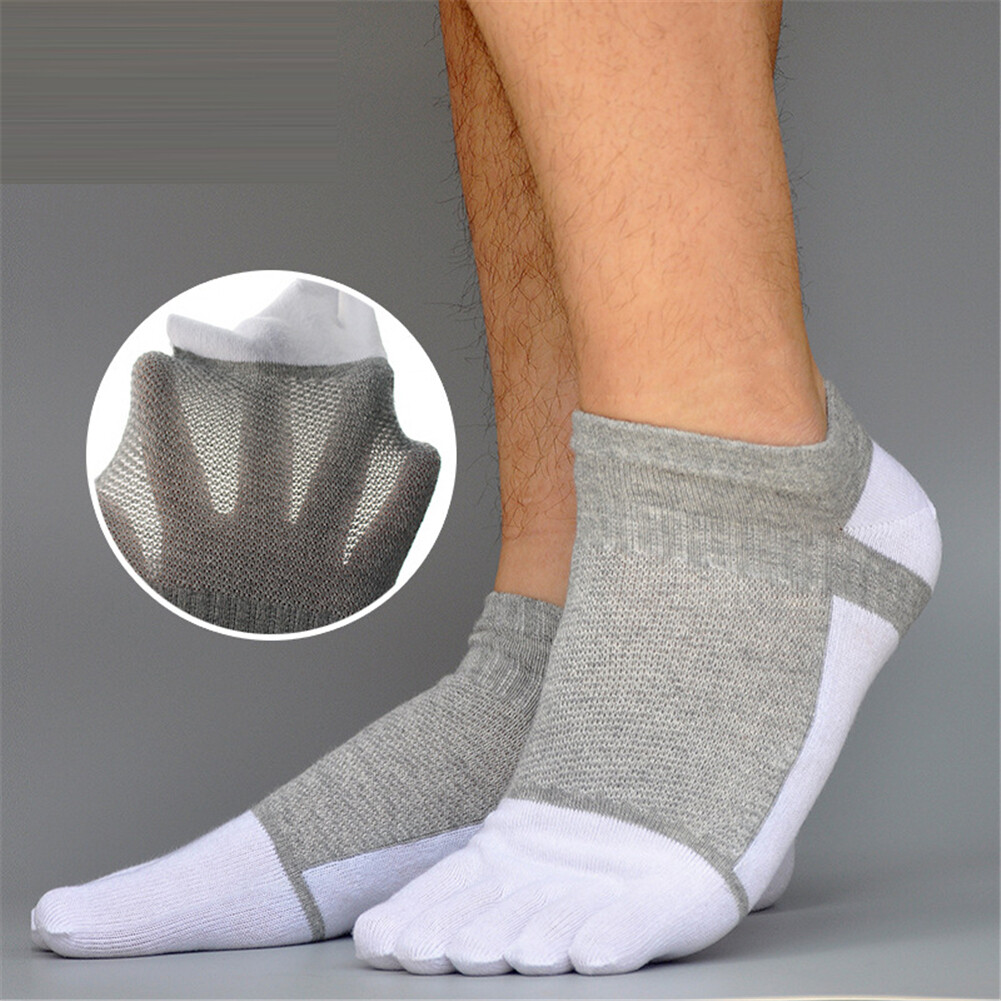 1 Pair Mens Low Cut Ankle Five Finger Toe Socks Combed Cotton Sport Mesh Causal