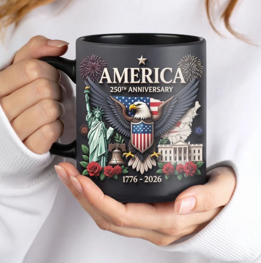 America 250th Anniversary Mug 1776-2026 Patriotic Eagle Black Coffee Cup Gift