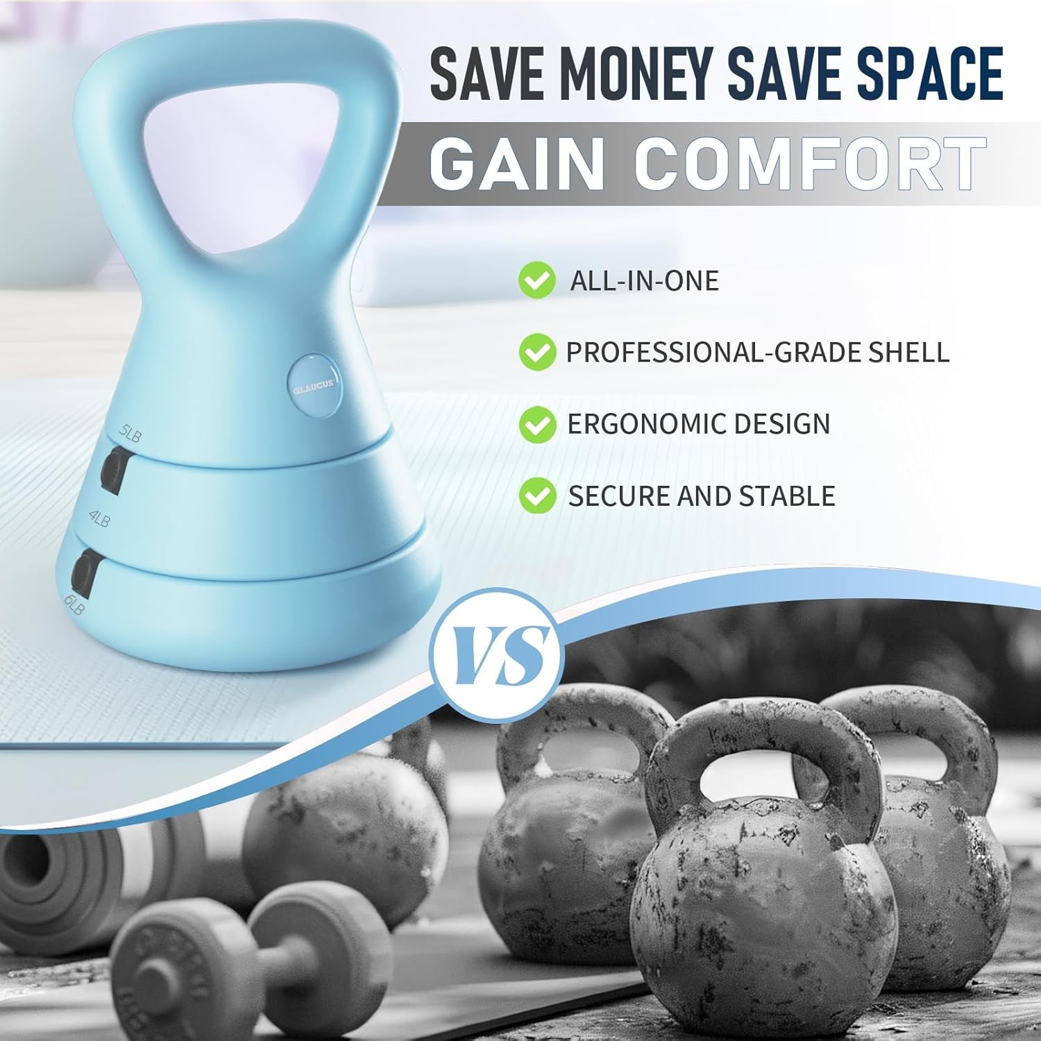 Adjustable Kettlebell 5lb 9lb 15lb Kettlebell Weights Set Ergonomic Design
