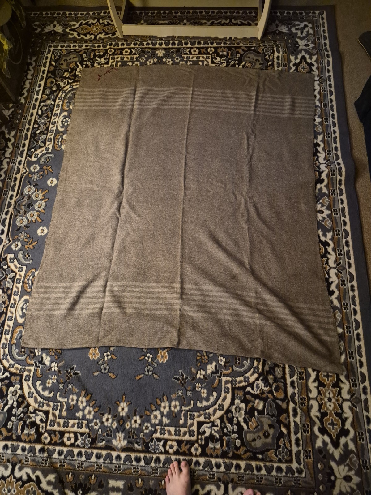 Italian Army Wool Blanket Green With Stripes