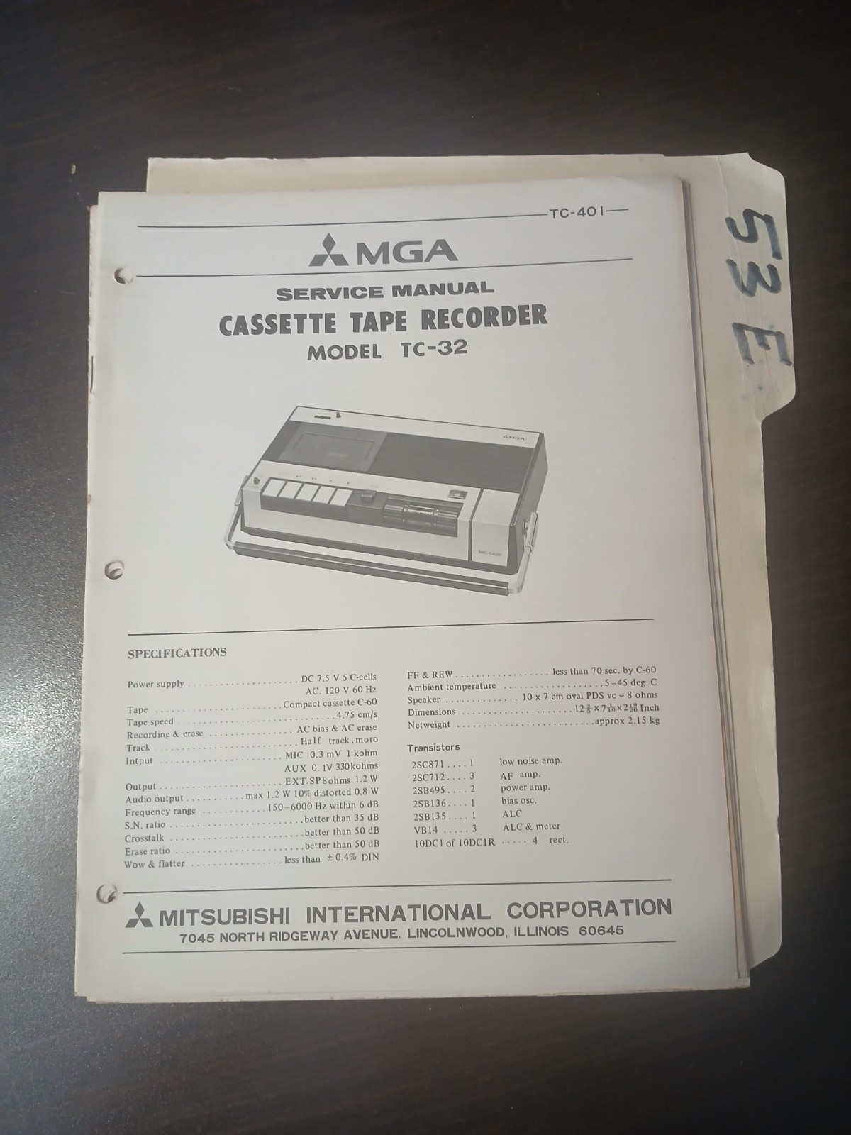 Mitsubishi TC 32 MGA Service Manual Original Repair Book Recorder