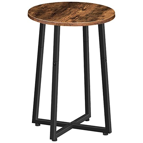 Side Table, Round End Accent Table with Sturdy Metal 1 Rustic Brown + Black