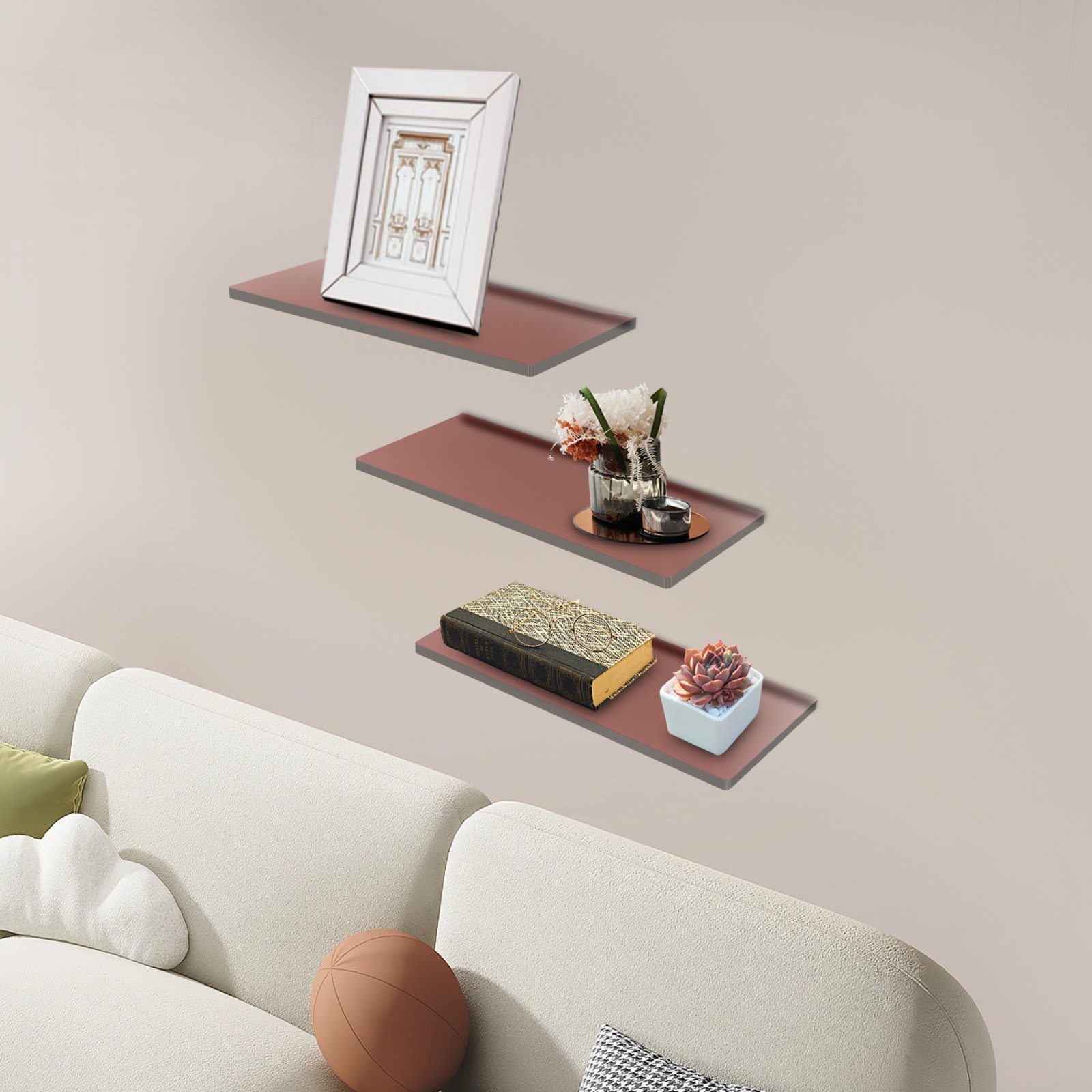 3pcs Brown Acrylic Floating Shelves Wall Mounted Shelf Floating Shelf Organizer