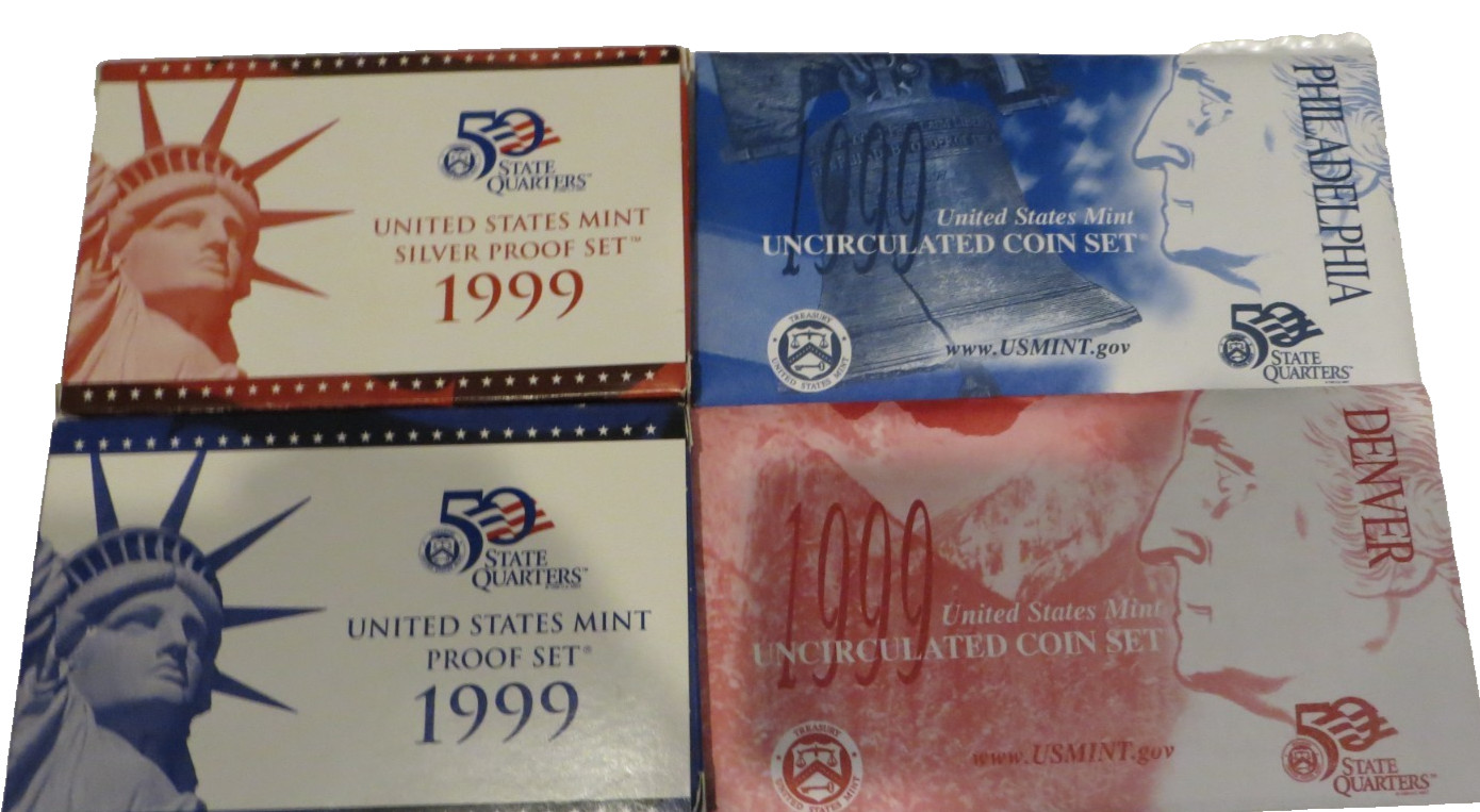 1999 US Mint bundle w Silver Proof, Clad Proof and Uncirculated sets w COAs