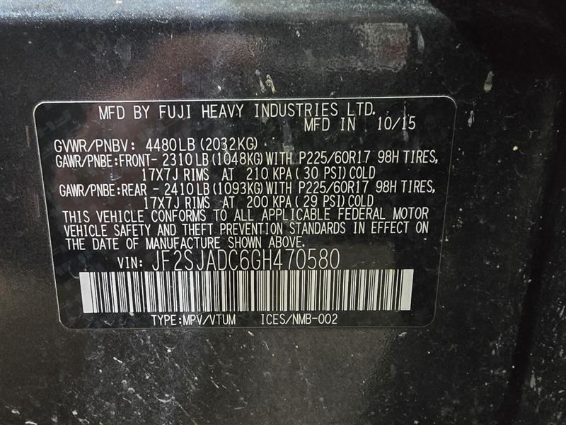 FORESTER 2016 Seat Belt Rear 607274