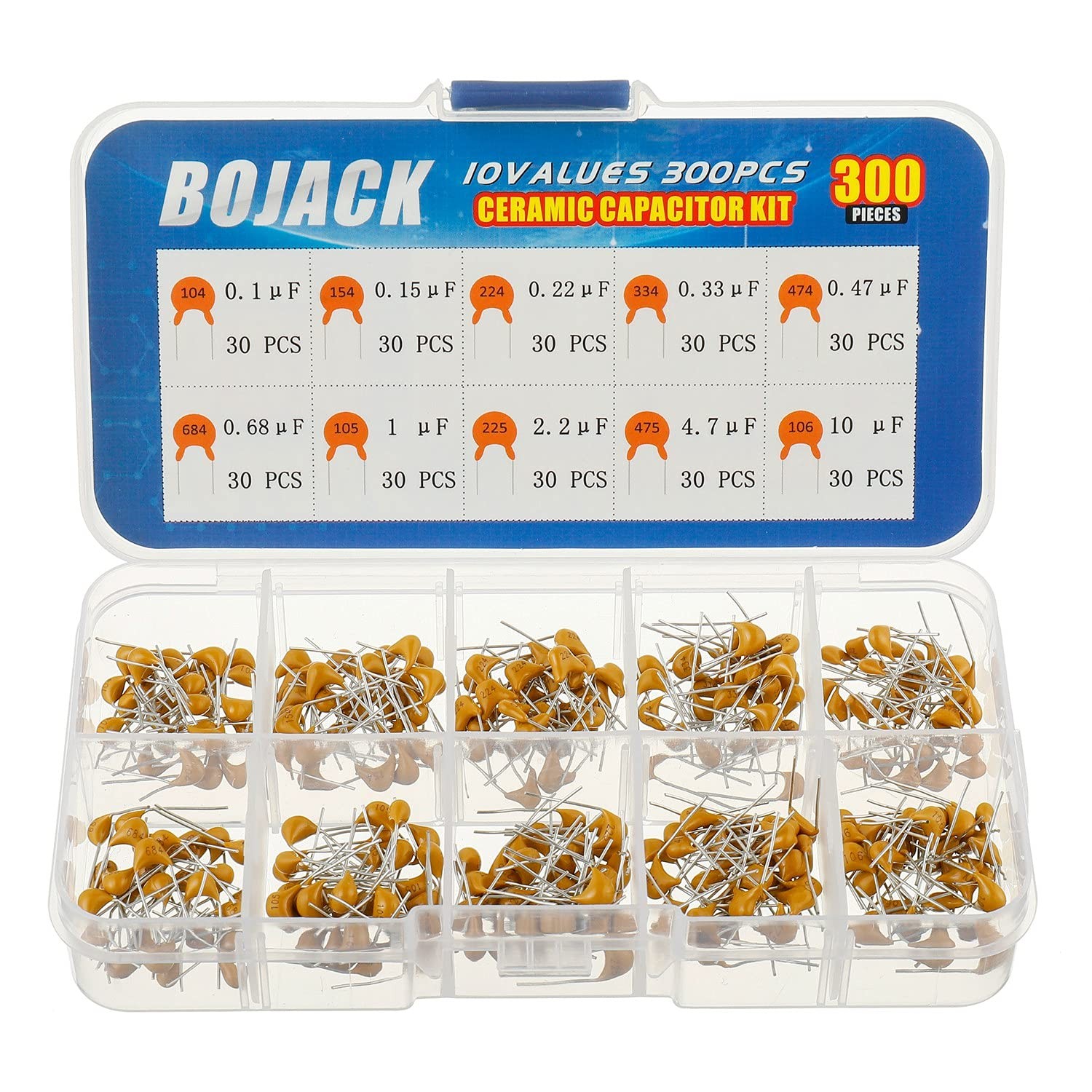 10 Values 300 Pcs Ceramic Capacitor 0.1 0.15 0.22 0.33 0.47 0.68 1 2.2 4.7 10...