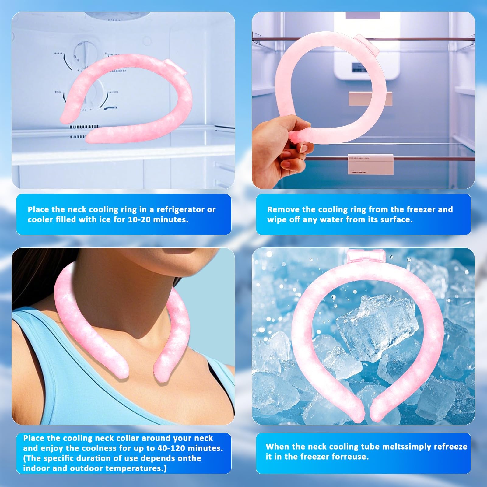 Reusable Cooling Ice Neck Collar, Adjustable Conventional size, Pink