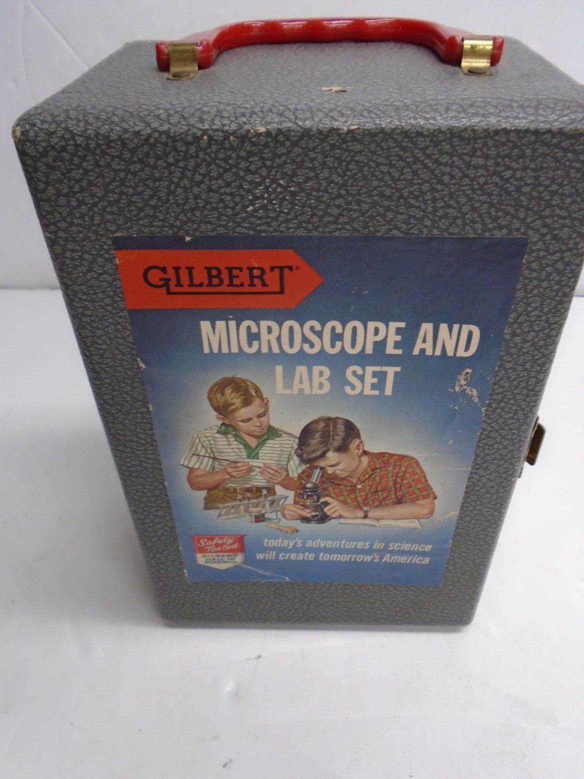Vintage "GILBERT" MICROSCOPE CASE+SCOPE+(14) SLIDES+1963 "SKIL CRAFT" MANUAL