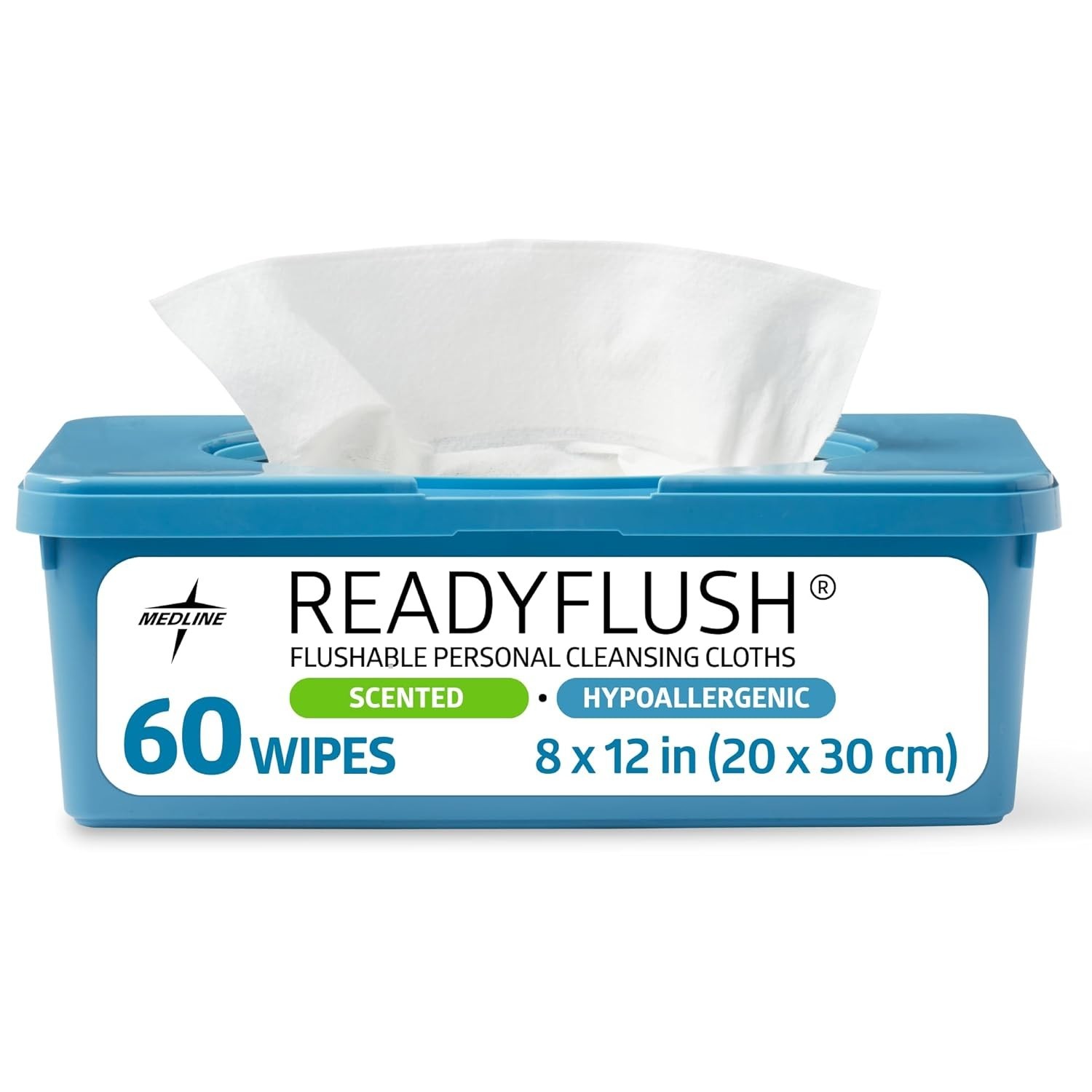 Medline ReadyFlush Scented Flushable Wipes 60/Tub, Biodegradable Adult Wipes wit