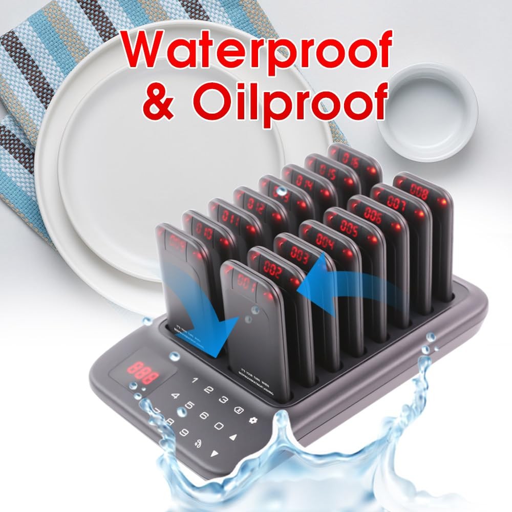** NEW Wireless Restaurant Pager System | 16 LED Pagers | Buzzer and Vibration