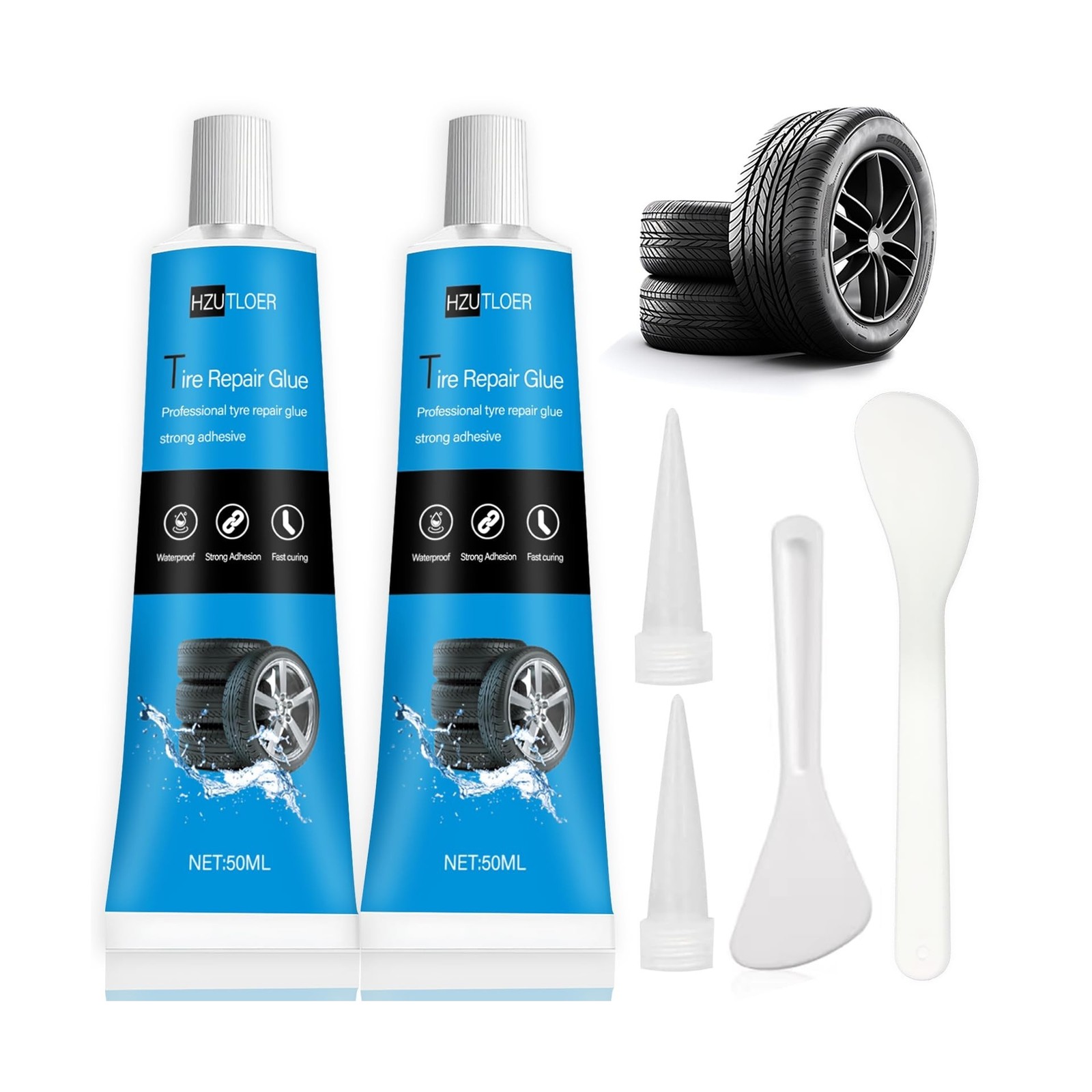 2-Pack Tire Repair Adhesive (3.38oz/100ml) | Black Rubber Cement Glue for Tir...
