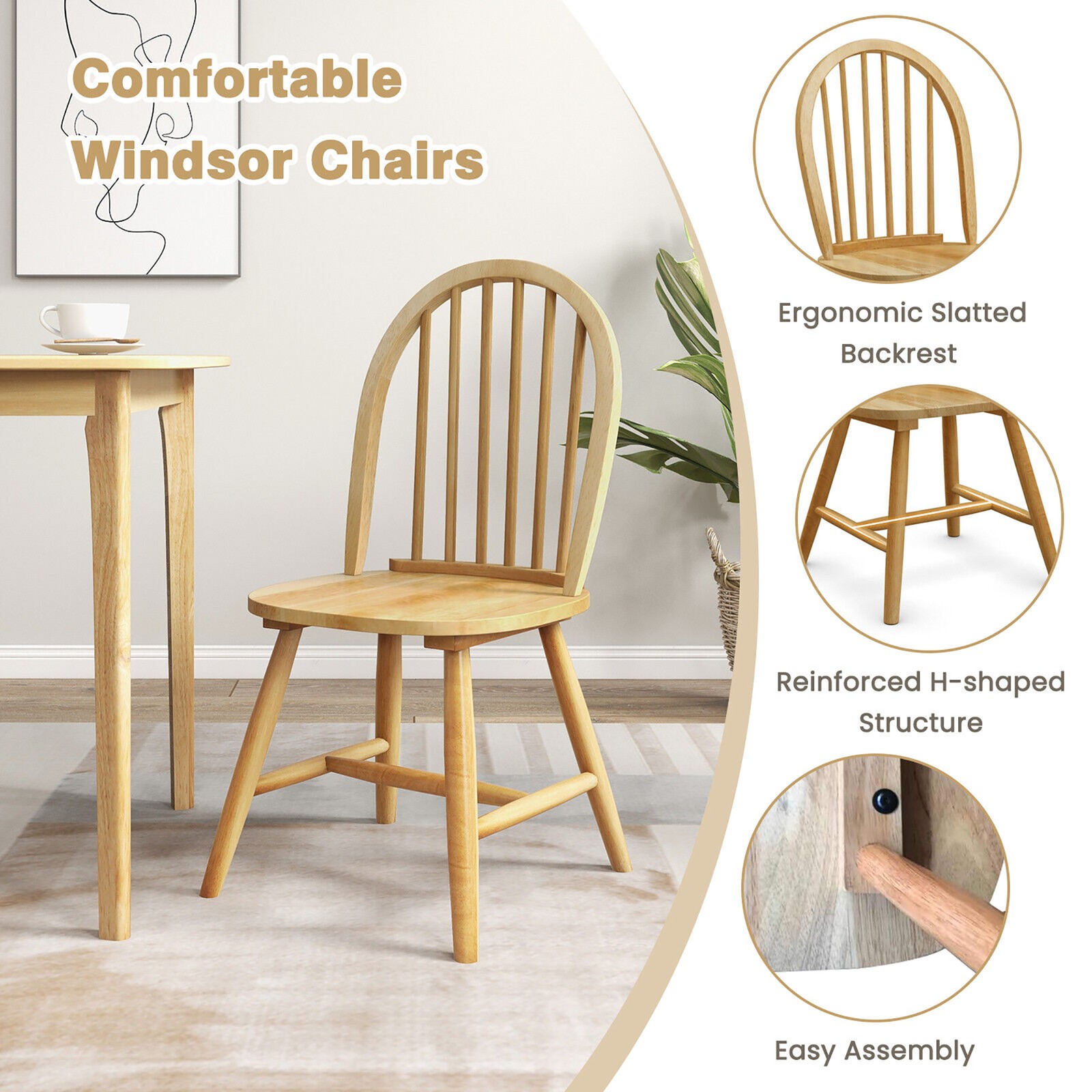 5 PCS Wooden Dining Table Set 48" Rectangular Kitchen Table & 4 Windsor Chairs