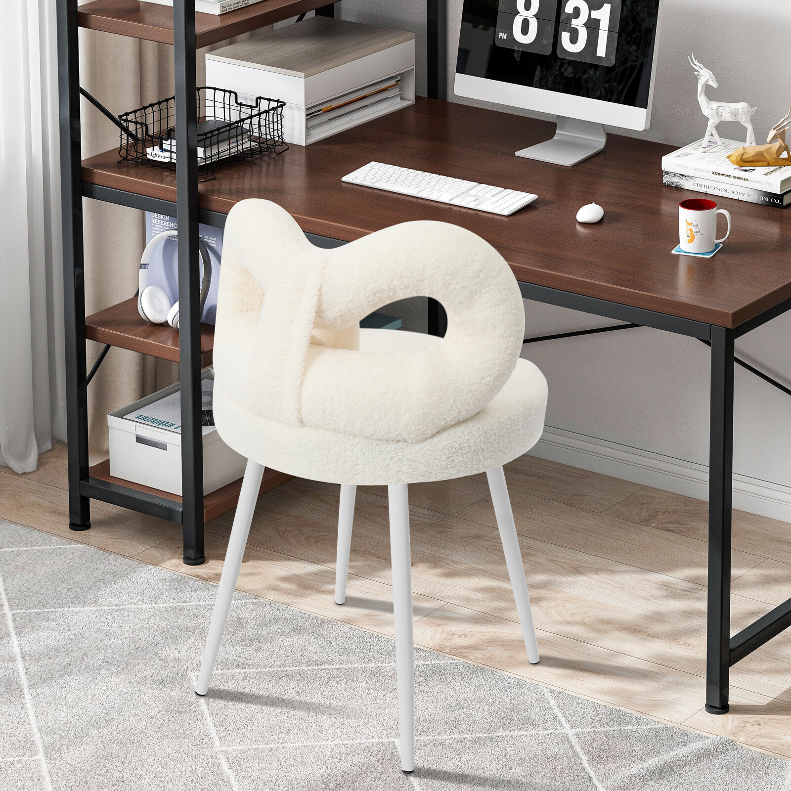 White Cute Bow Backrest Chair Ergonomic Design Bedroom Chair Fit Bedroom / Study