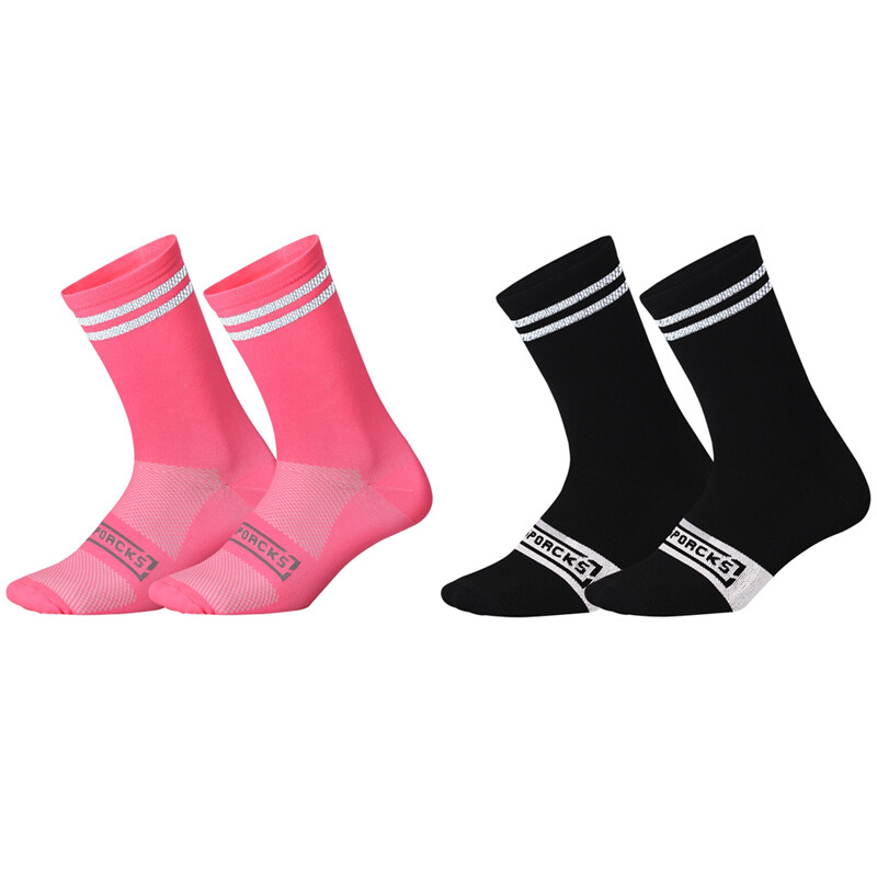 2 Pairs Reflective Cycling Socks Bicycle Bike Riding Sports Socks XC Black Pink
