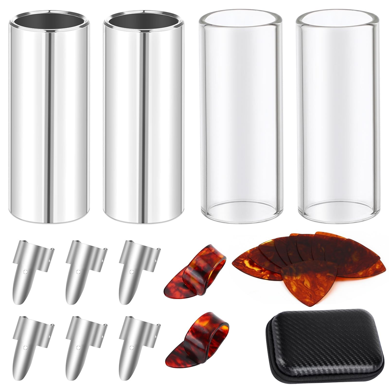 AUGSHY Guitar Slide,Guitar Accessories Kit Set with 2 Glass 2 Stainless Steel...