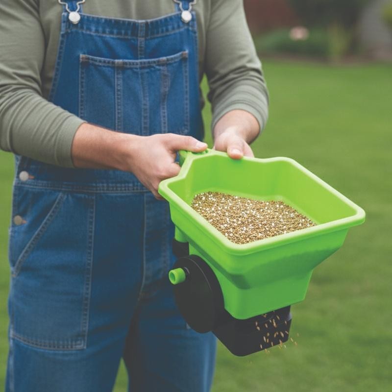 Handheld Broadcast Spreader 3qt. Hopper Adjustable Flow Fertilizer Seed Ice Melt