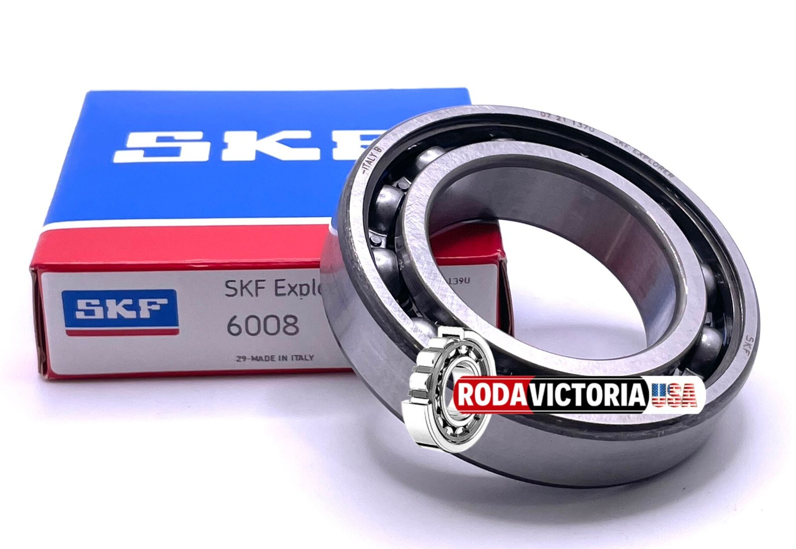 SKF 6008 DEEP GROOVE BALL BEARING, OPEN TYPE, NO SEALS 40x68x15 mm.