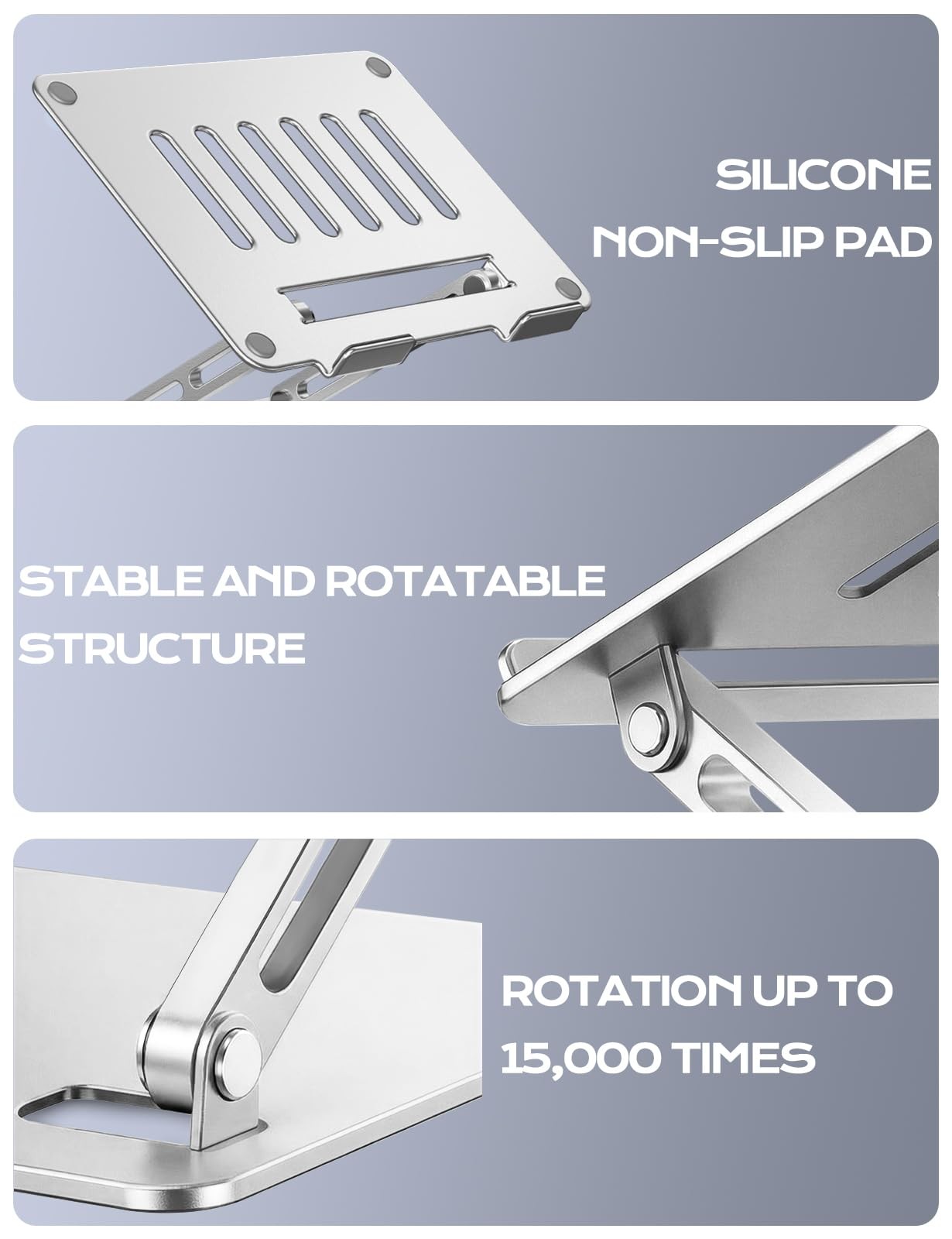 Adjustable Aluminum Laptop Stand Portable Riser Foldable Silver 1015.6 Inch