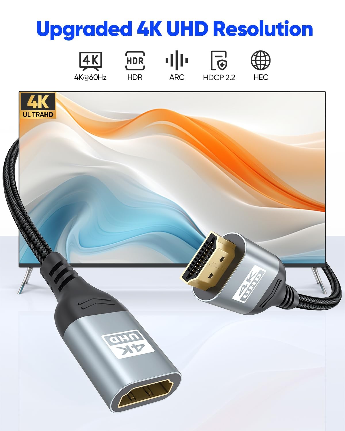 ZeniKon 4K HDMI Extender Cable 3FT Extension, High Speed 3.3FT, Grey