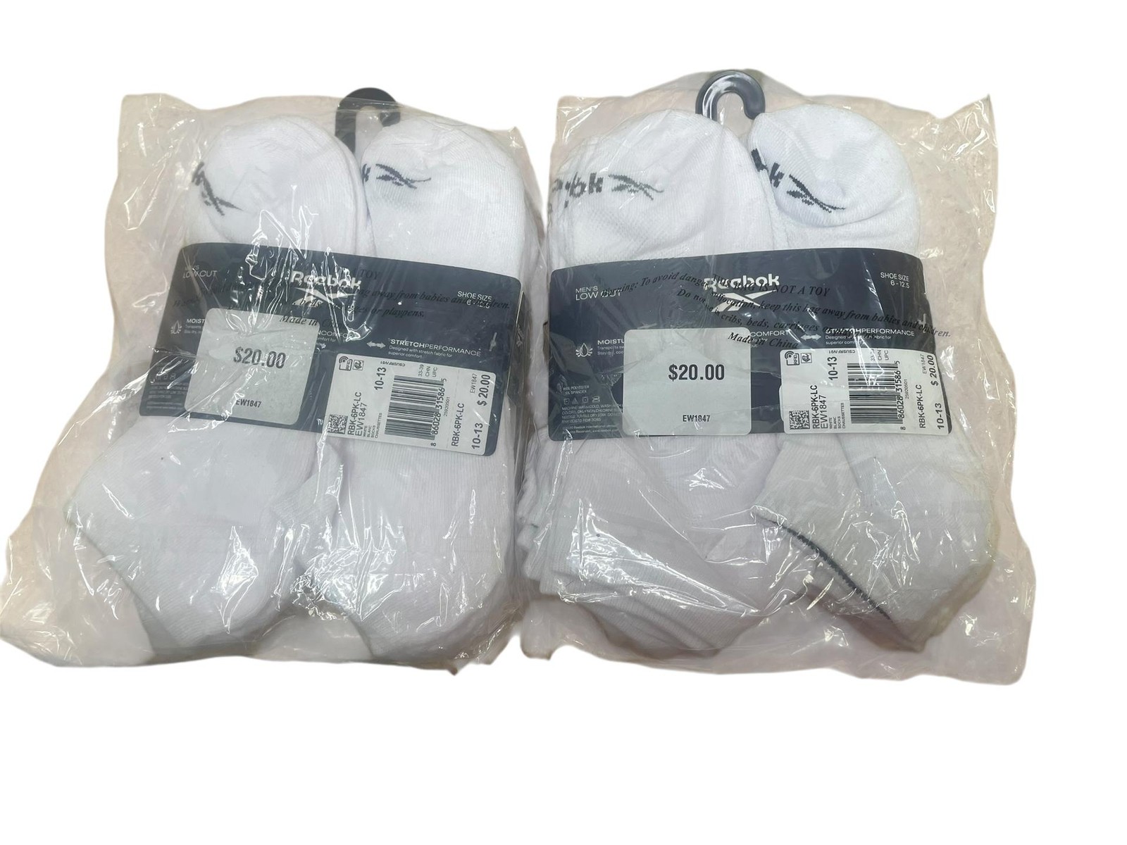 Reebok Men Low Cut Six Pack Basic Socks EW1847 White Size 6-12.5 PACK OF 2