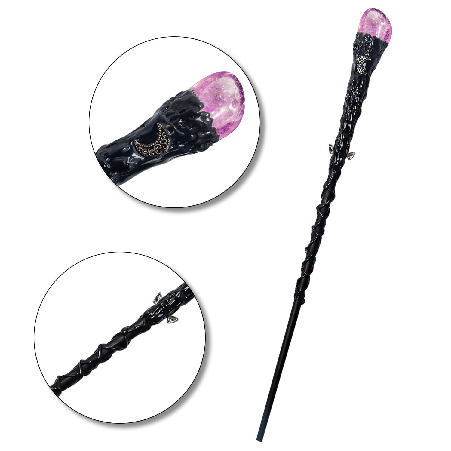 Rileryan Fine Handcrafted Amethyst Crystal Magic Wand Witch Wizard Medium, C