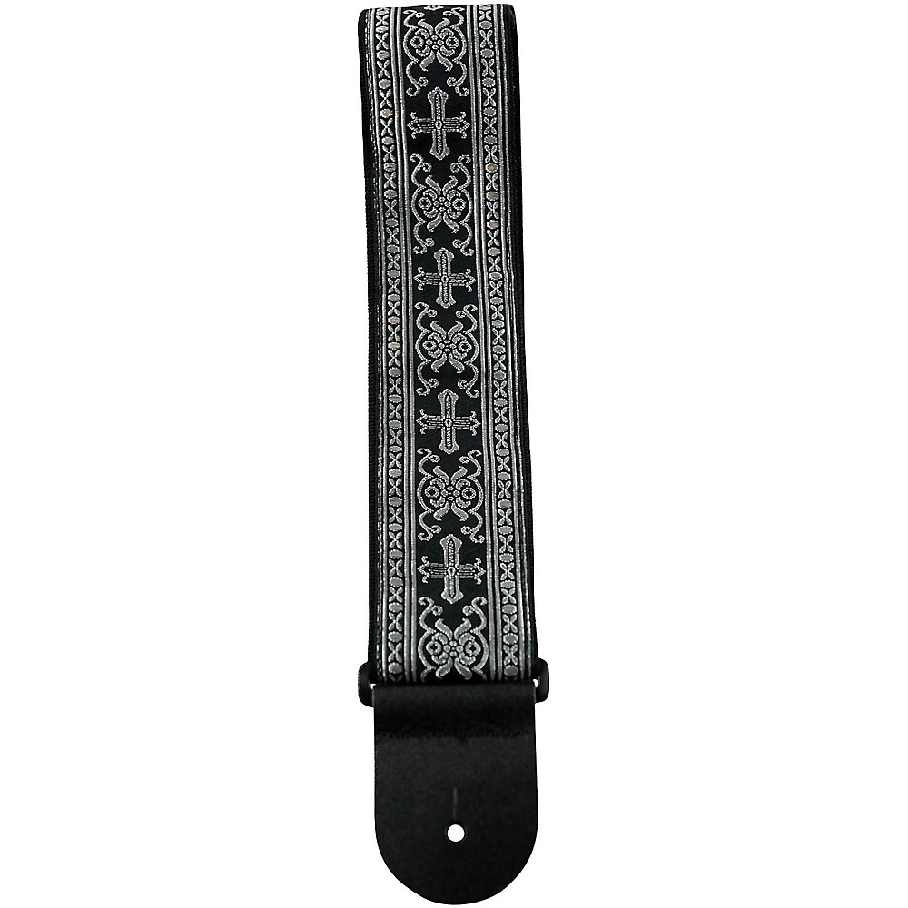 Perri's 2" Premium Jaquard Weaved Guitar Strap Silver Met Brocade Crosses 2.5 in