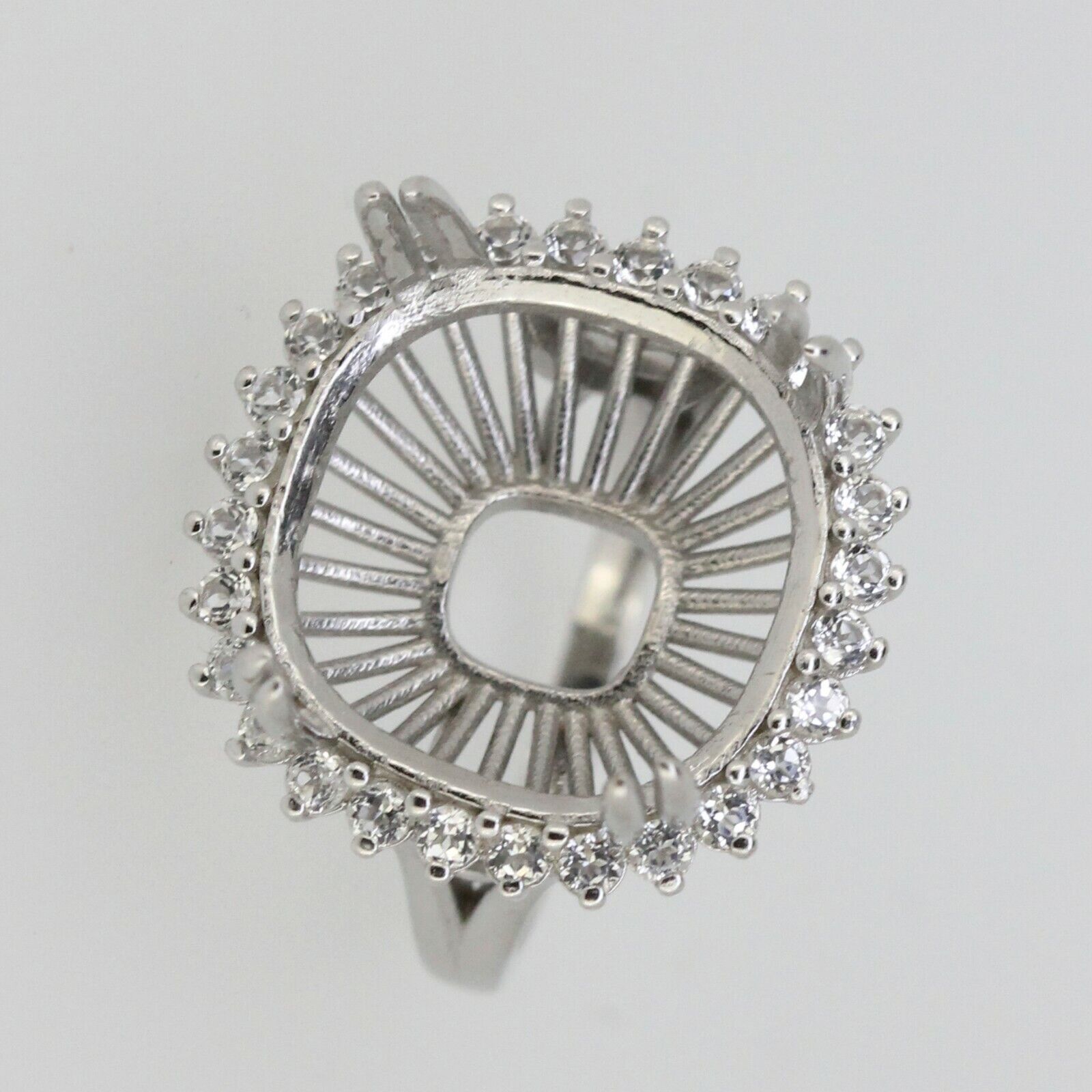 Sterling Silver Semi Mount Ring Setting Cushion CU 15x15mmHalo Topaz/Moissanite