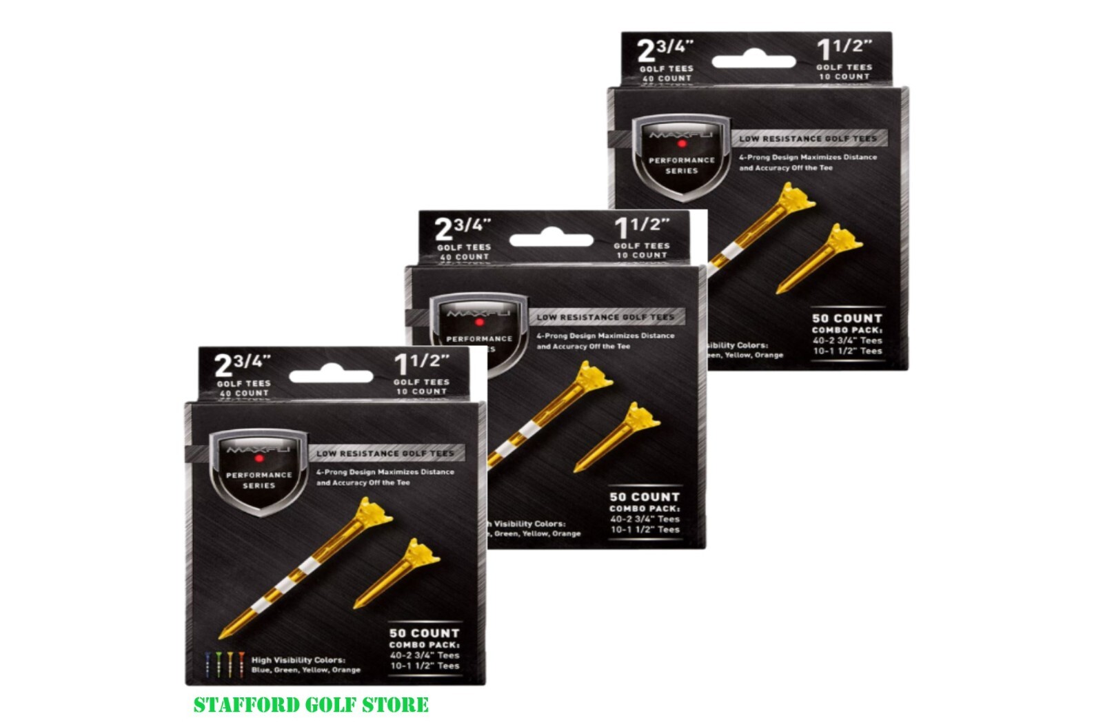 150x-Maxfli Performance Golf Tees Combo Pack-Low Resistance 2 3/4" & 1 1/2"