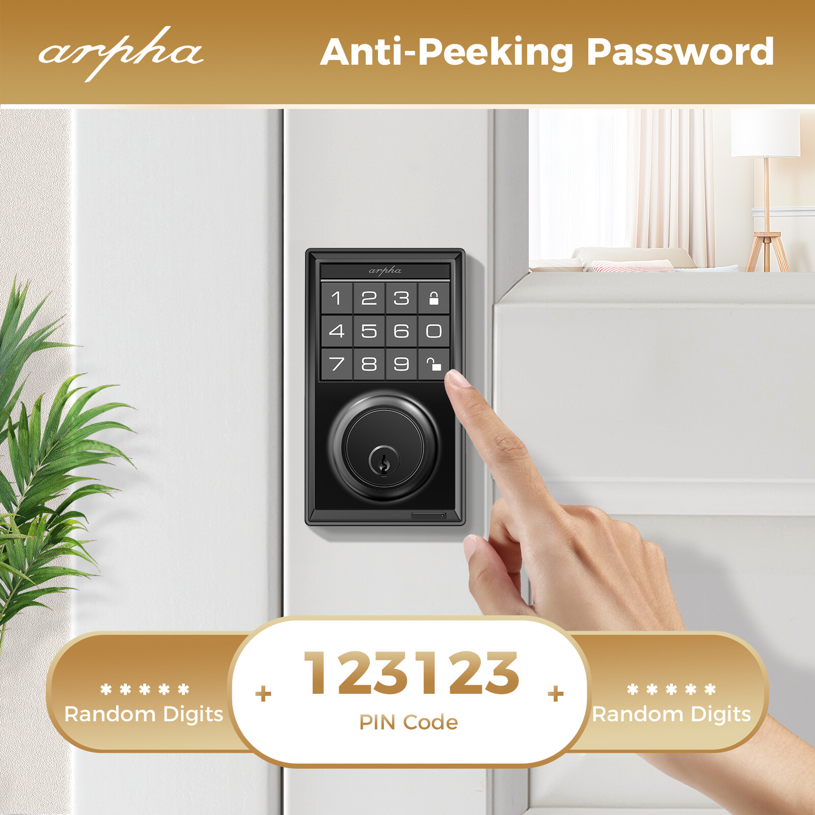 Keyless Entry Door Lock 100Code Smart Deadbolt App Anti-Peeping Password+Handle