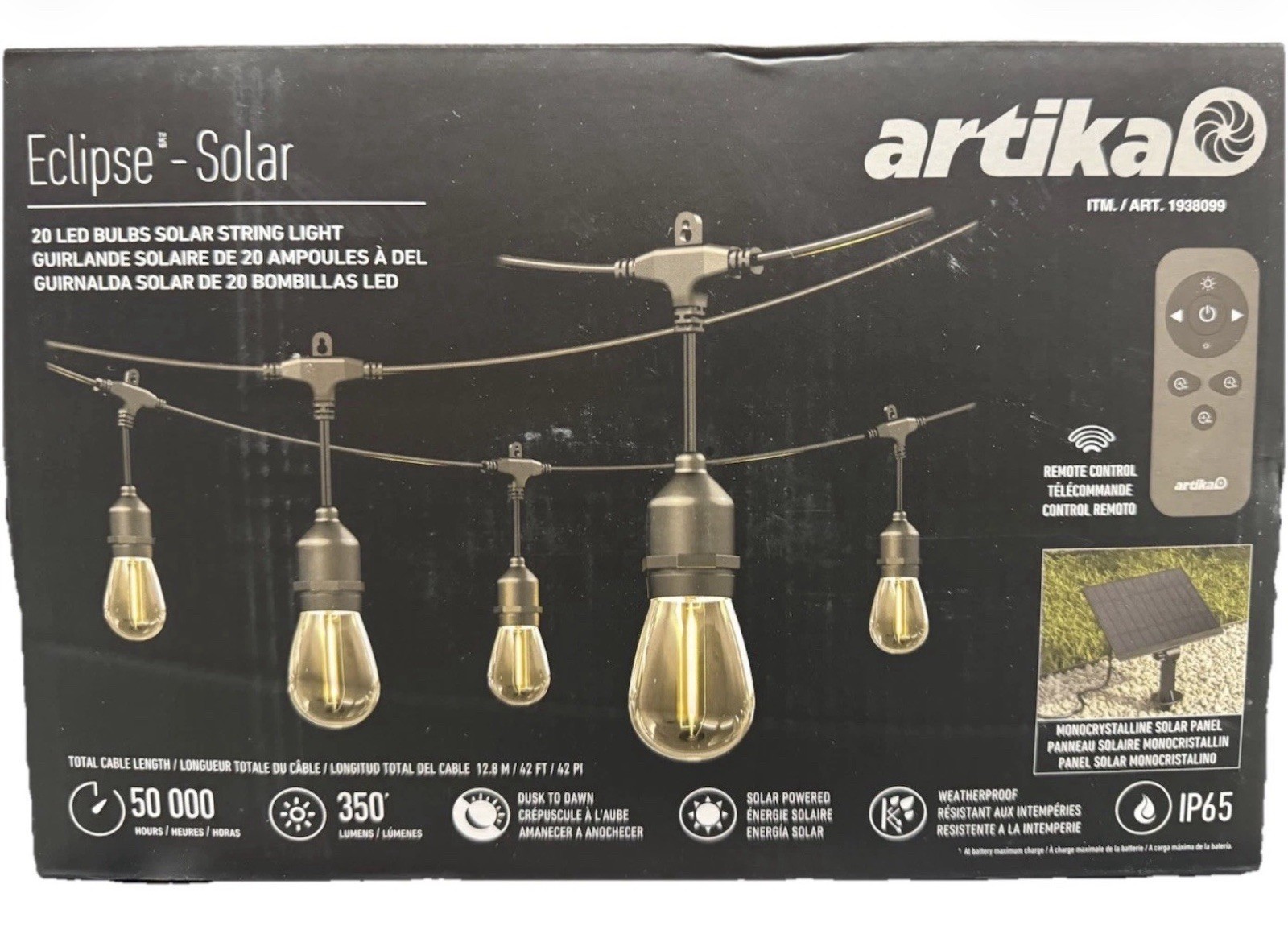 Artika Eclipse Solar LED String Lights 20 Bulbs Outdoor Patio Lights