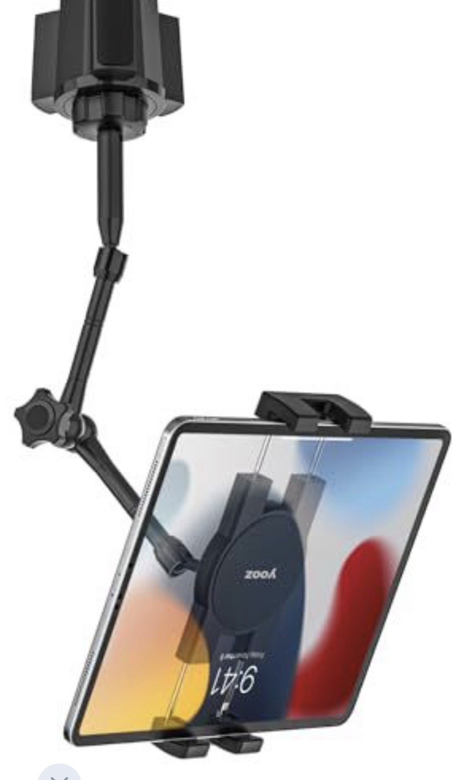 YOOZ Ultra-Flexible Cup Holder Tablet Mount Adjustable Rotating Black Aluminum