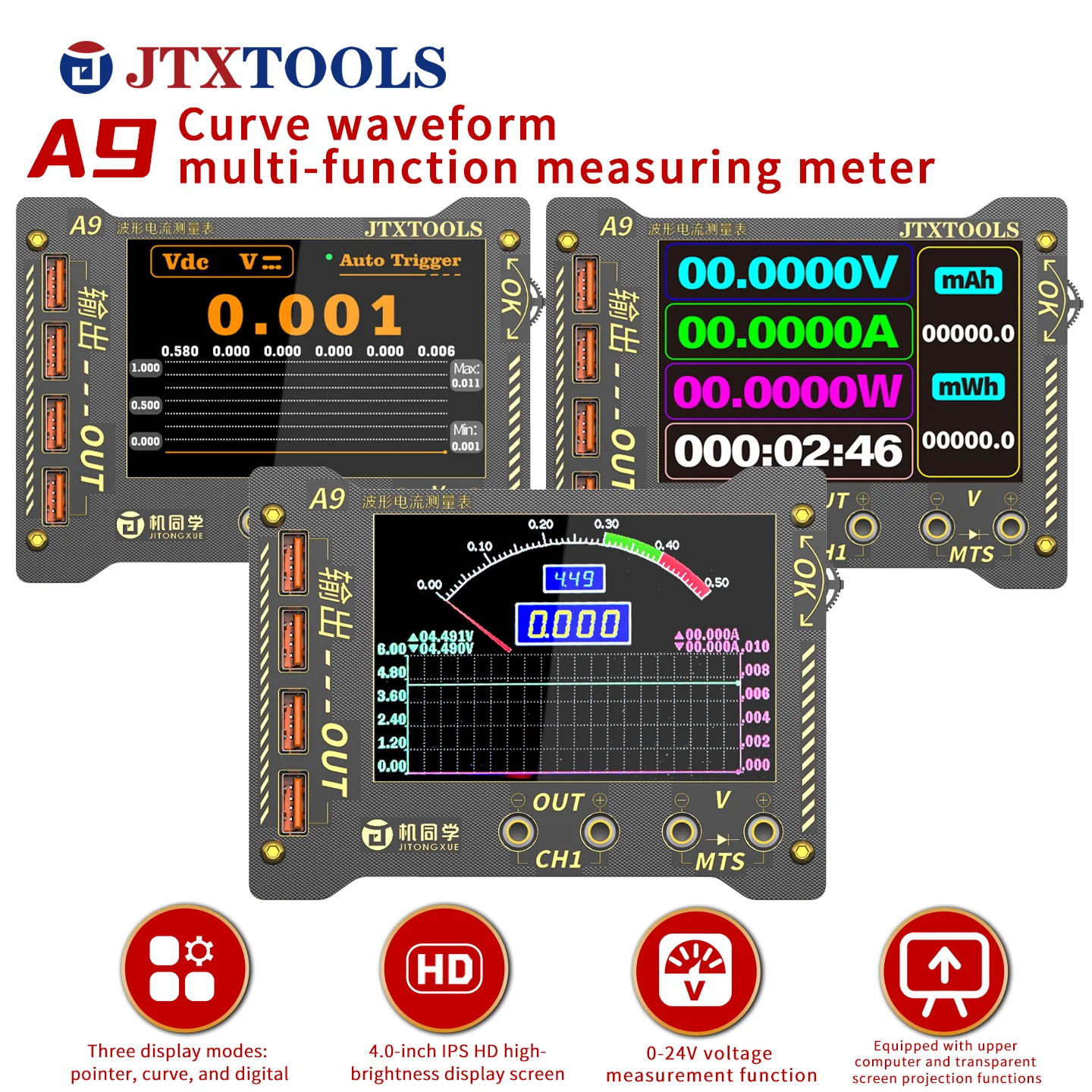 JTX A9 Accurate Curve Waveform Measuring Digital Display Current Tester Meter