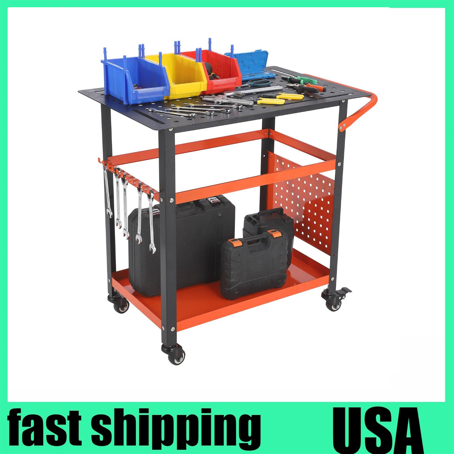 36'' x 24'' Welding Table 600lbs Steel Portable Rolling Welding Workbench Table