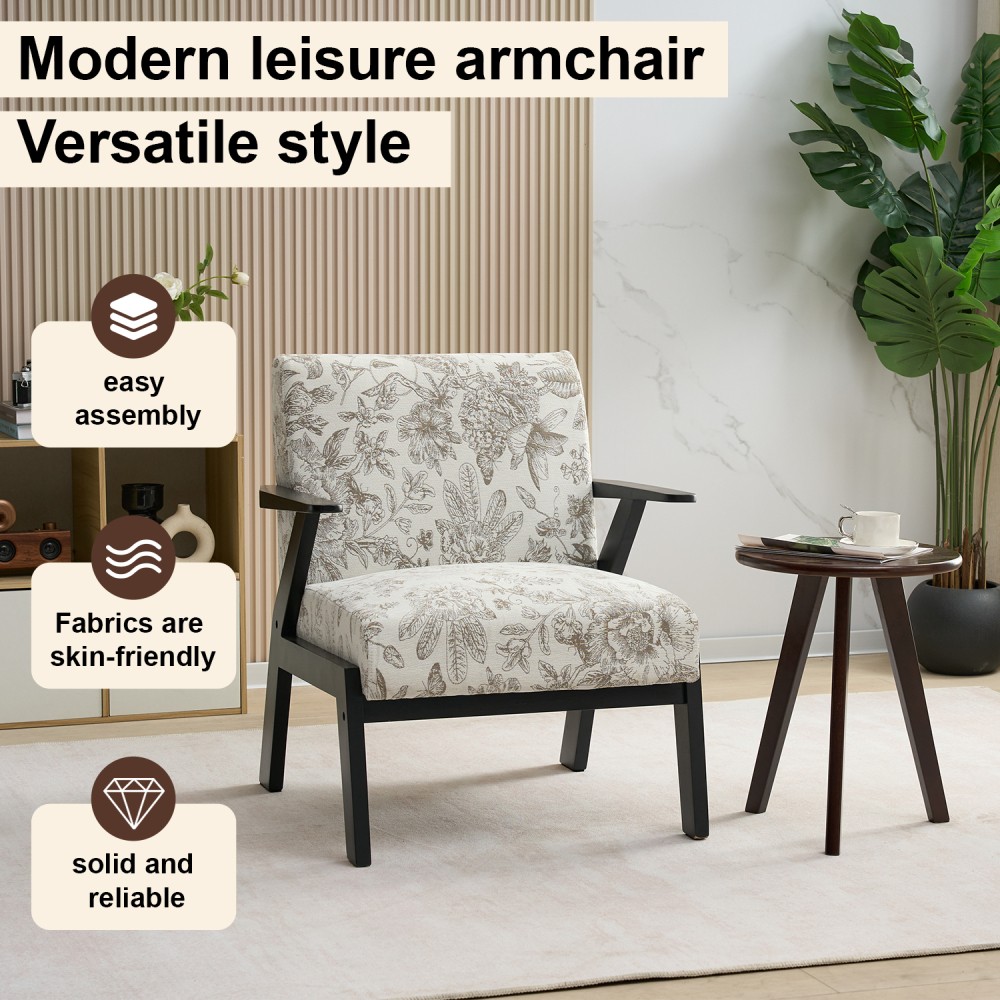 Mid-Century Modern Lounge Armchair w/ Seat Cushion for Living Room & Study