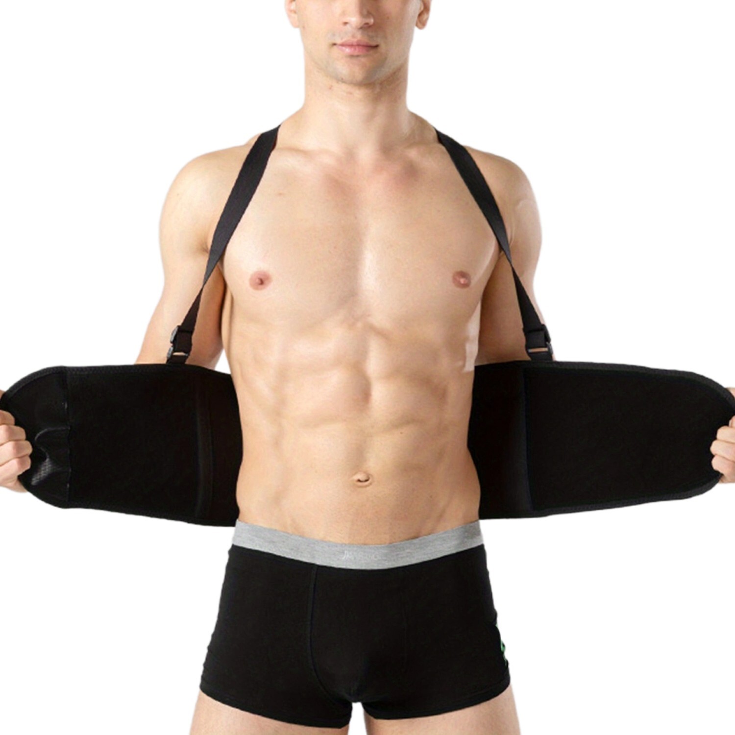 Working Lumbar Lower Back Brace Support Belt with Adjustable Shoulder Straps Men